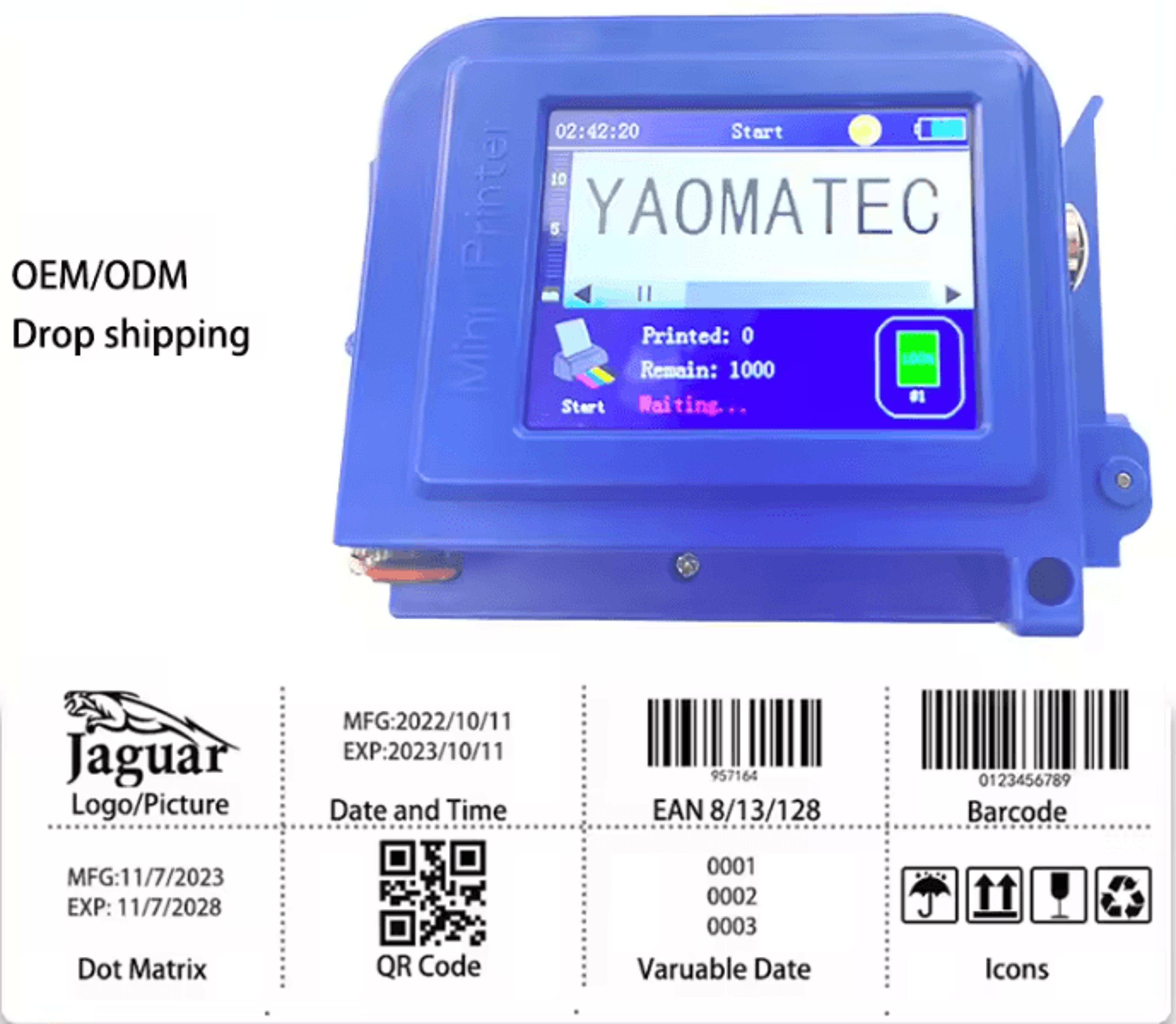 25Language 127mm Handheld Inkjet Printer Portable QR Barcode And Expiry Date Coding Machine 0