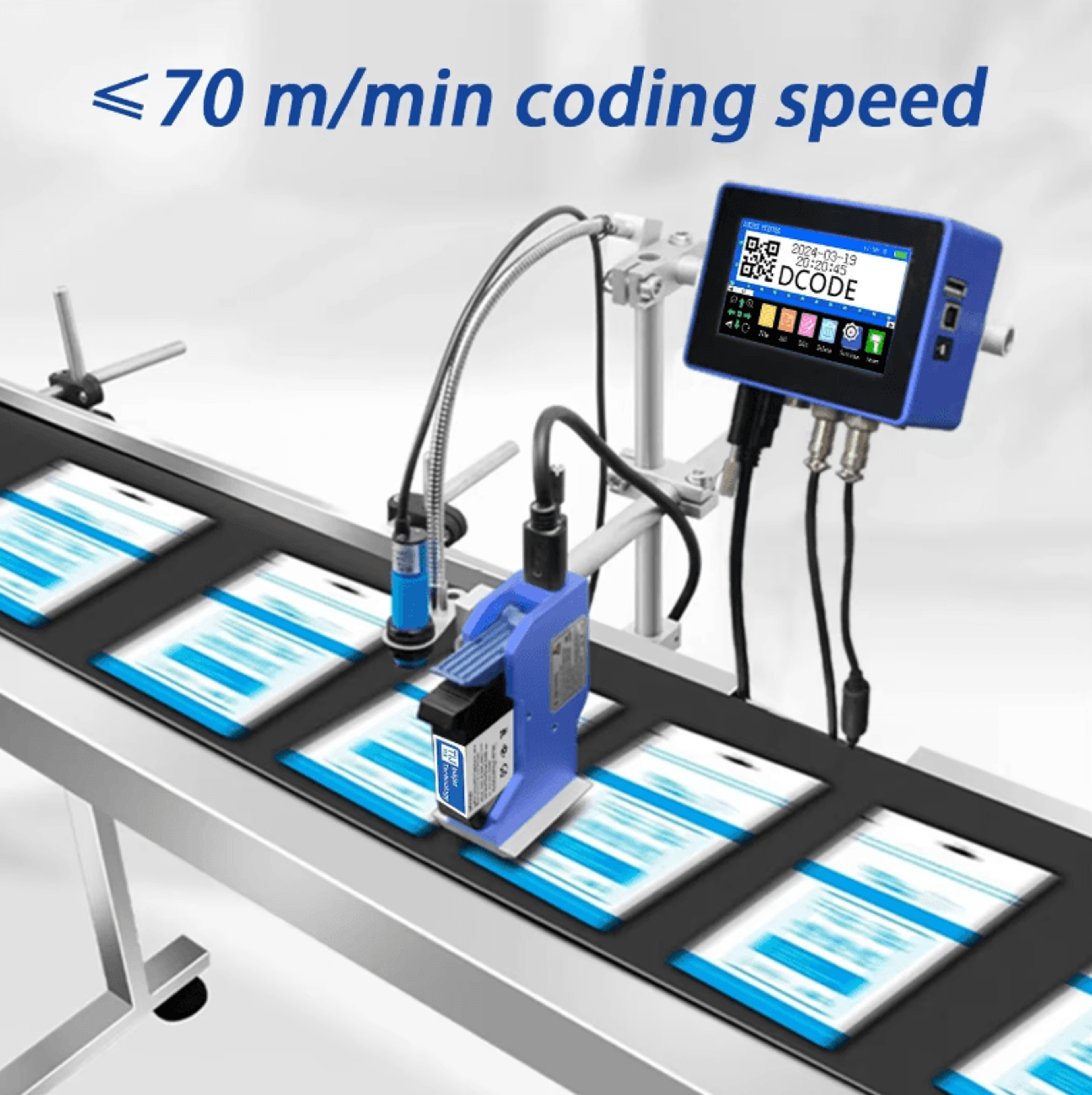 DCODE 130PLUS Industrial Online Inkjet Printer 127mm 254mm QR Barcode And Batch Coding Machine 2