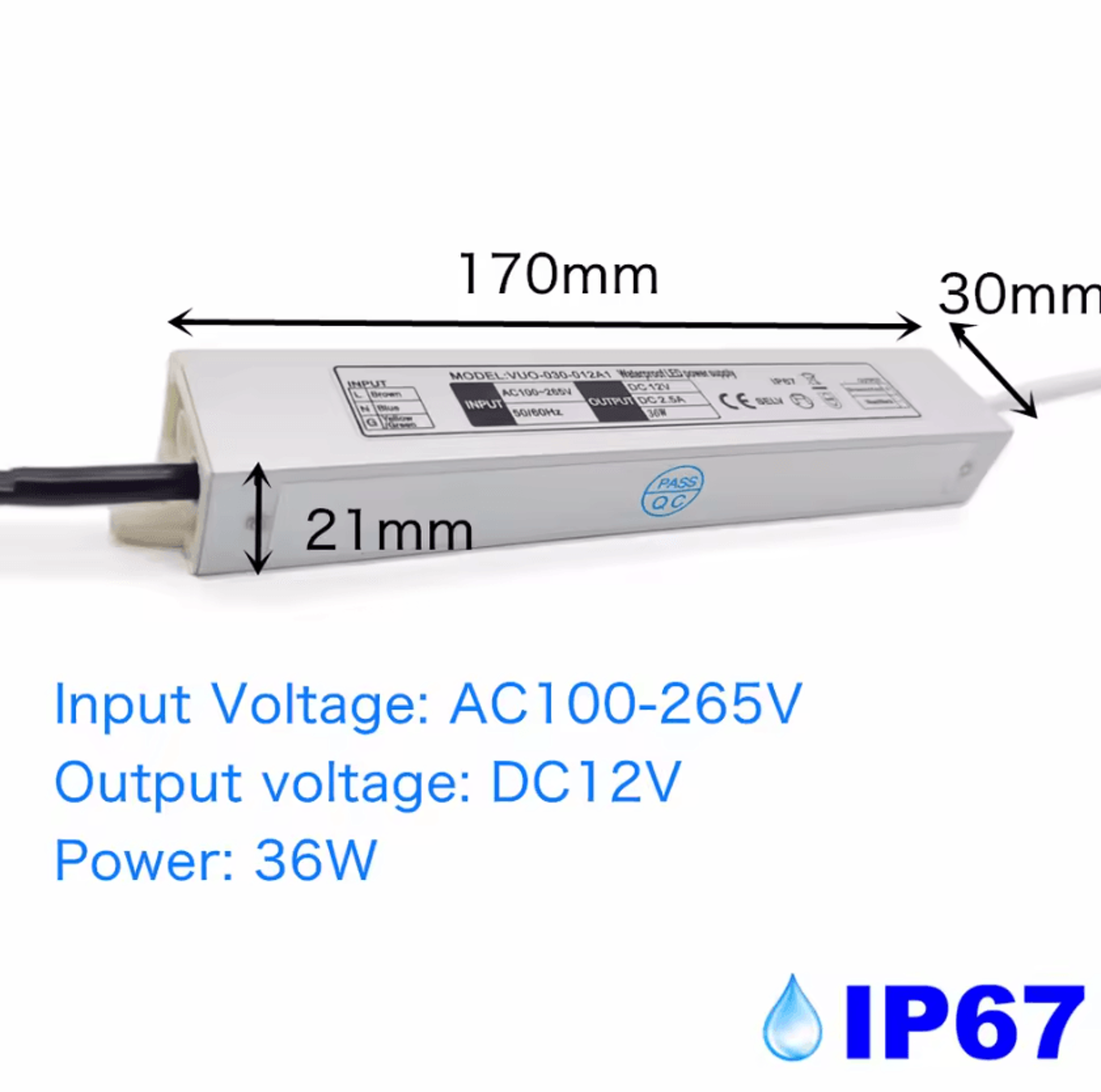 IP67 Waterproof LED Driver 12W 20W 36W AC100265V To DC12V Power Supply Transformer For LED Lighting 8