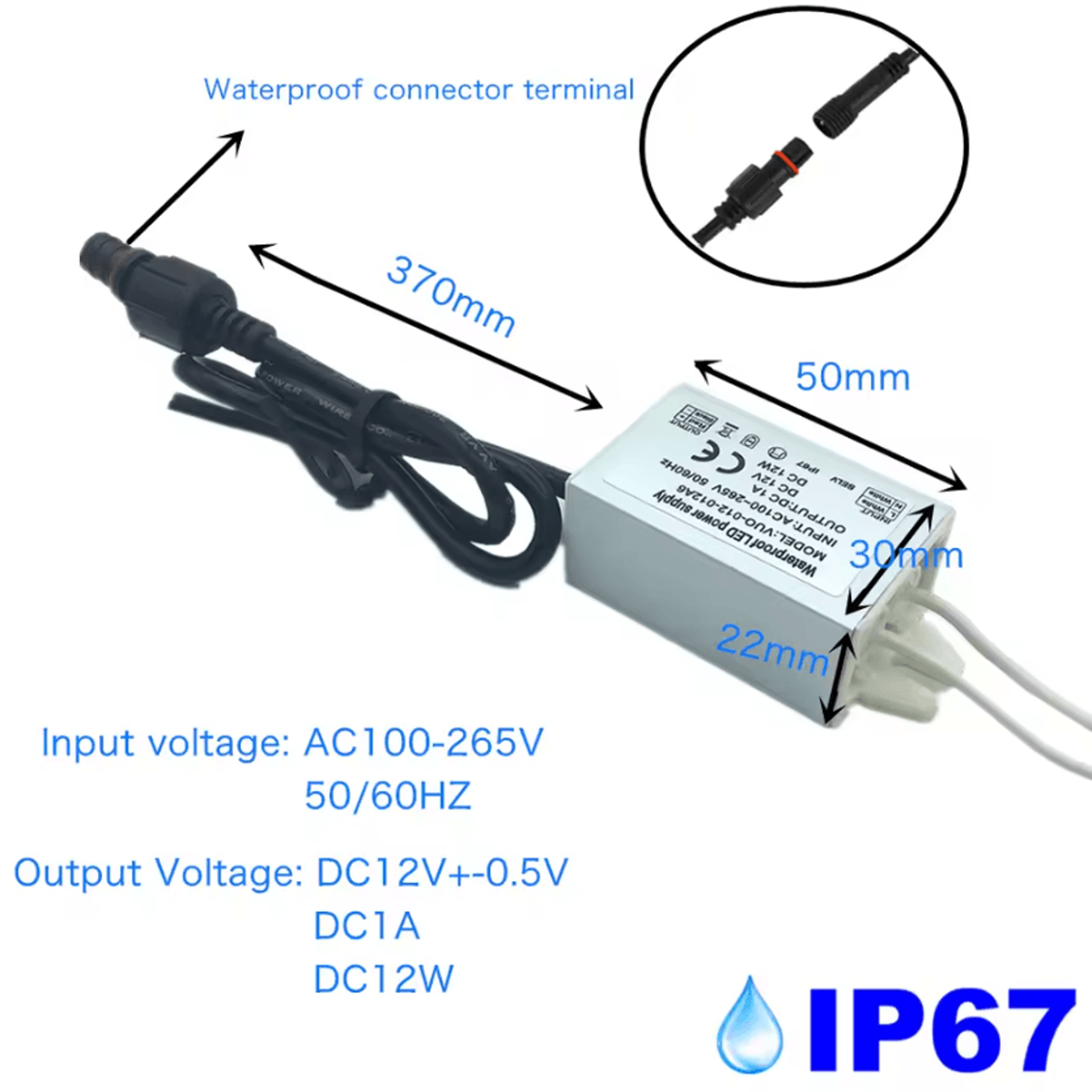 IP67 Waterproof LED Driver 12W 20W AC100265V Power Supply Transformer For Indoor Outdoor Lighting 5