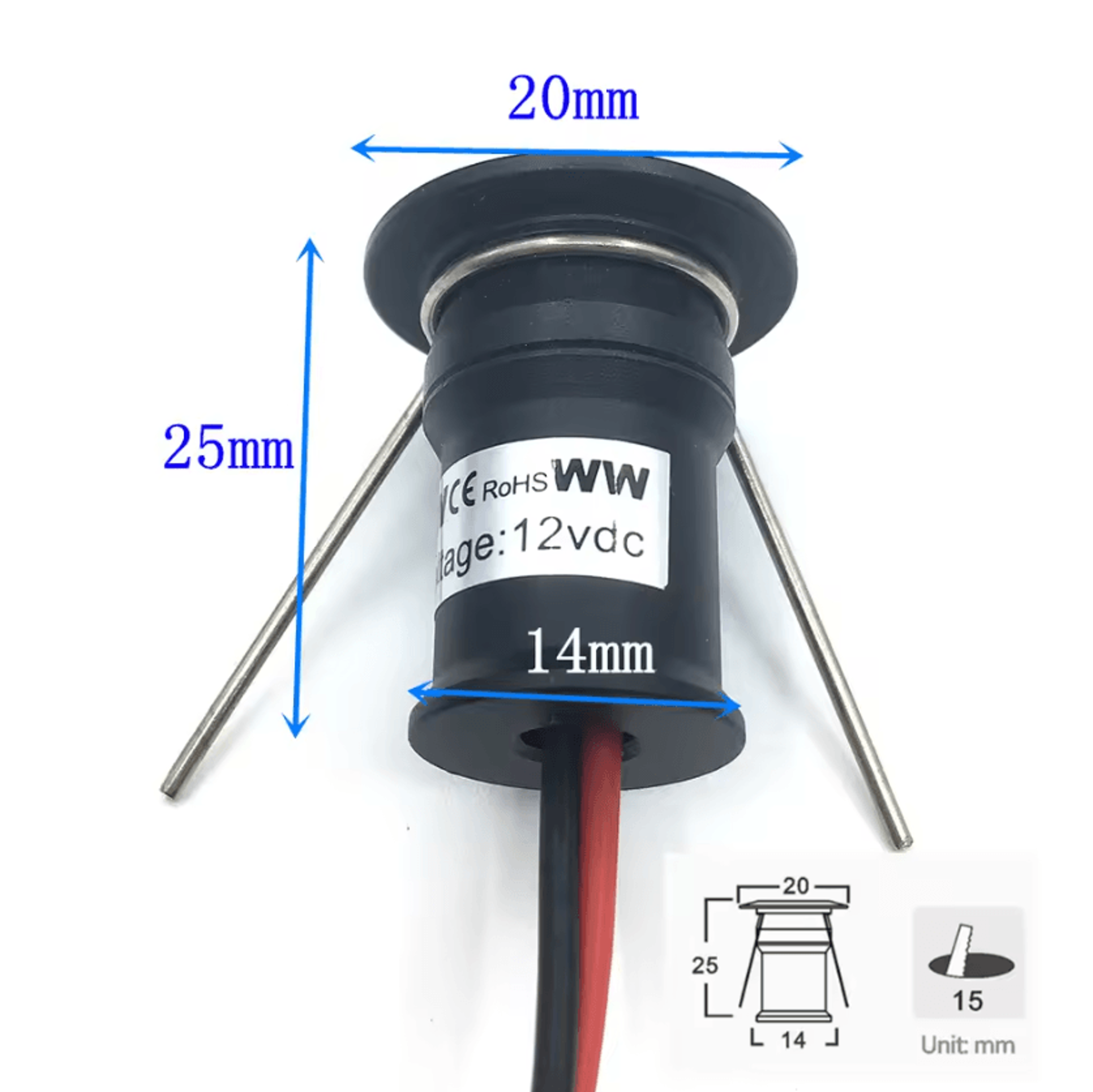 1W Dimmable Mini LED Downlight 12V 15mm Aluminum Recessed Spotlight For Bedroom Stairs And Showcase 2
