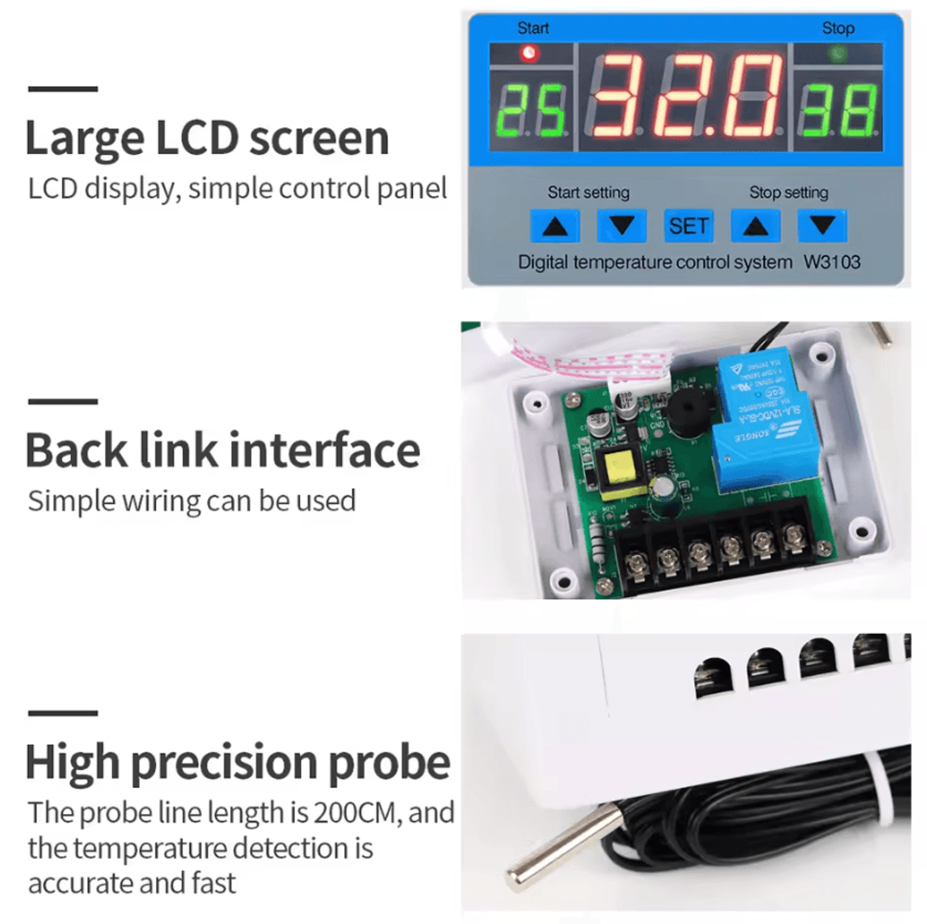 XHW3103 Digital Temperature Controller 12V 220V LCD Thermostat Switch 30A 5000W For Heating And Coo 3