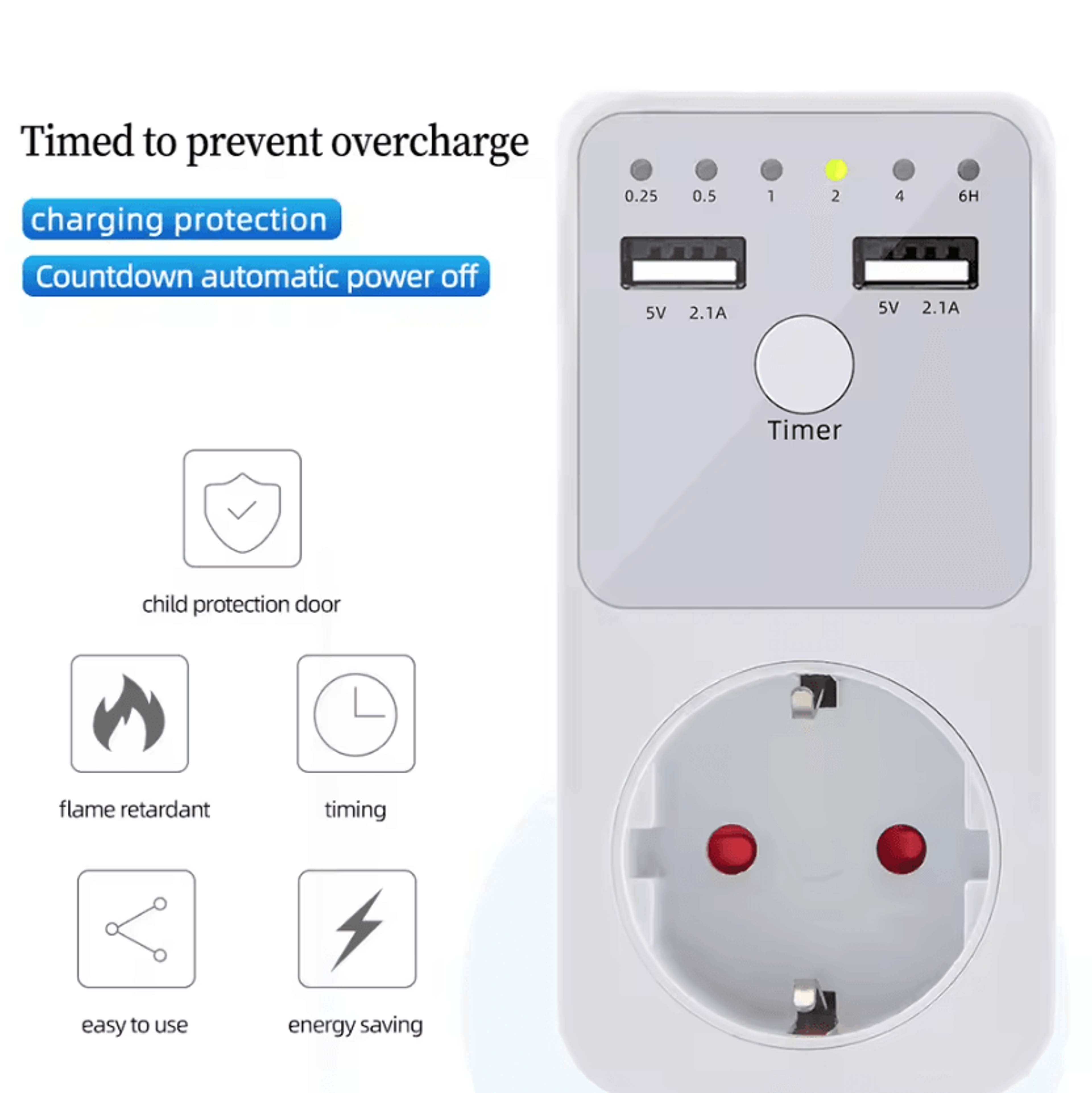 6 Hour Programmable Countdown Timer Socket With USB Interface Automatic Power Off Outlet EU US UK F 0