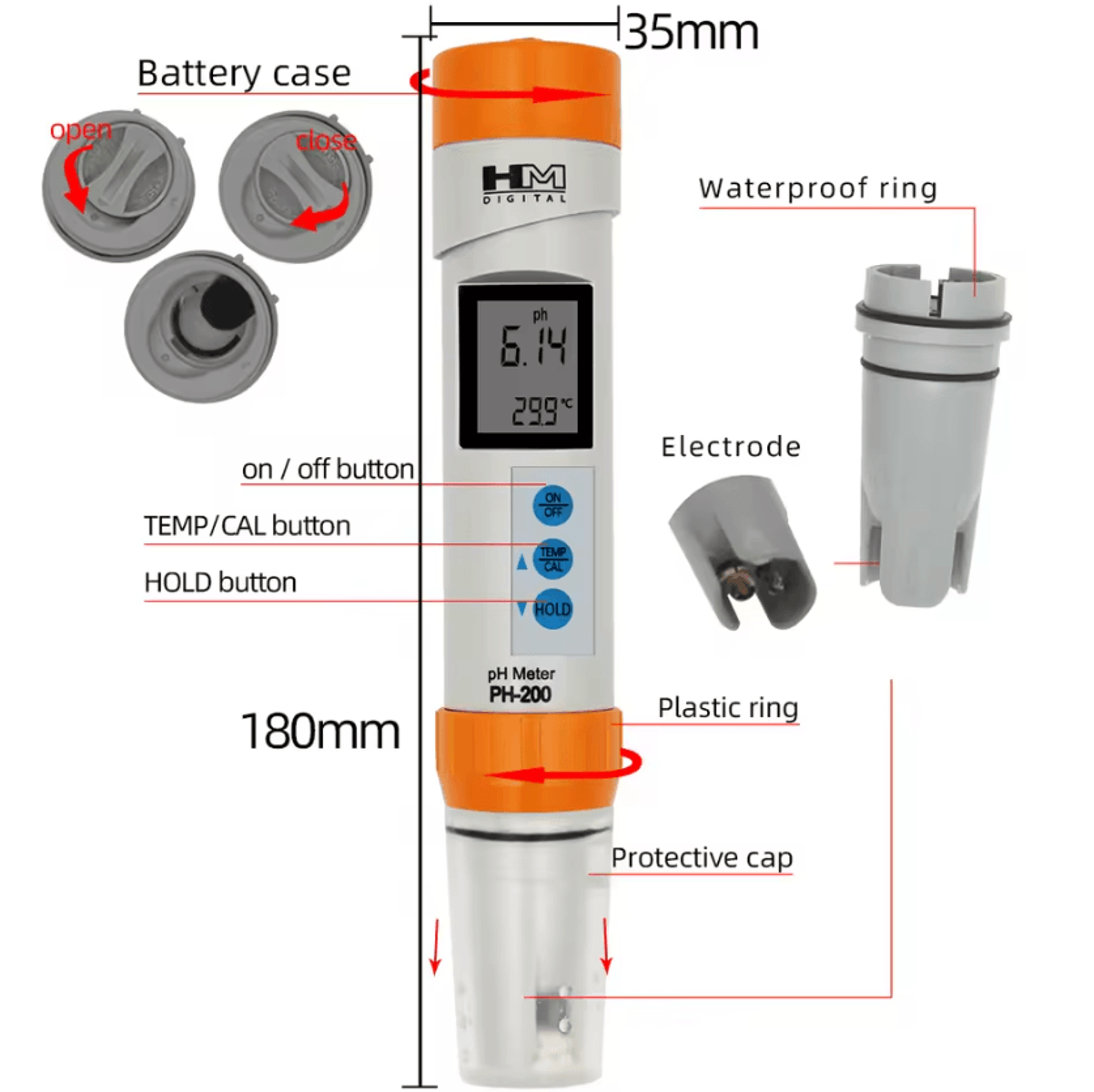 HM Digital PH200 COM100 Water Quality Tester PH EC TDS Temperature Meter With Automatic Calibration 3