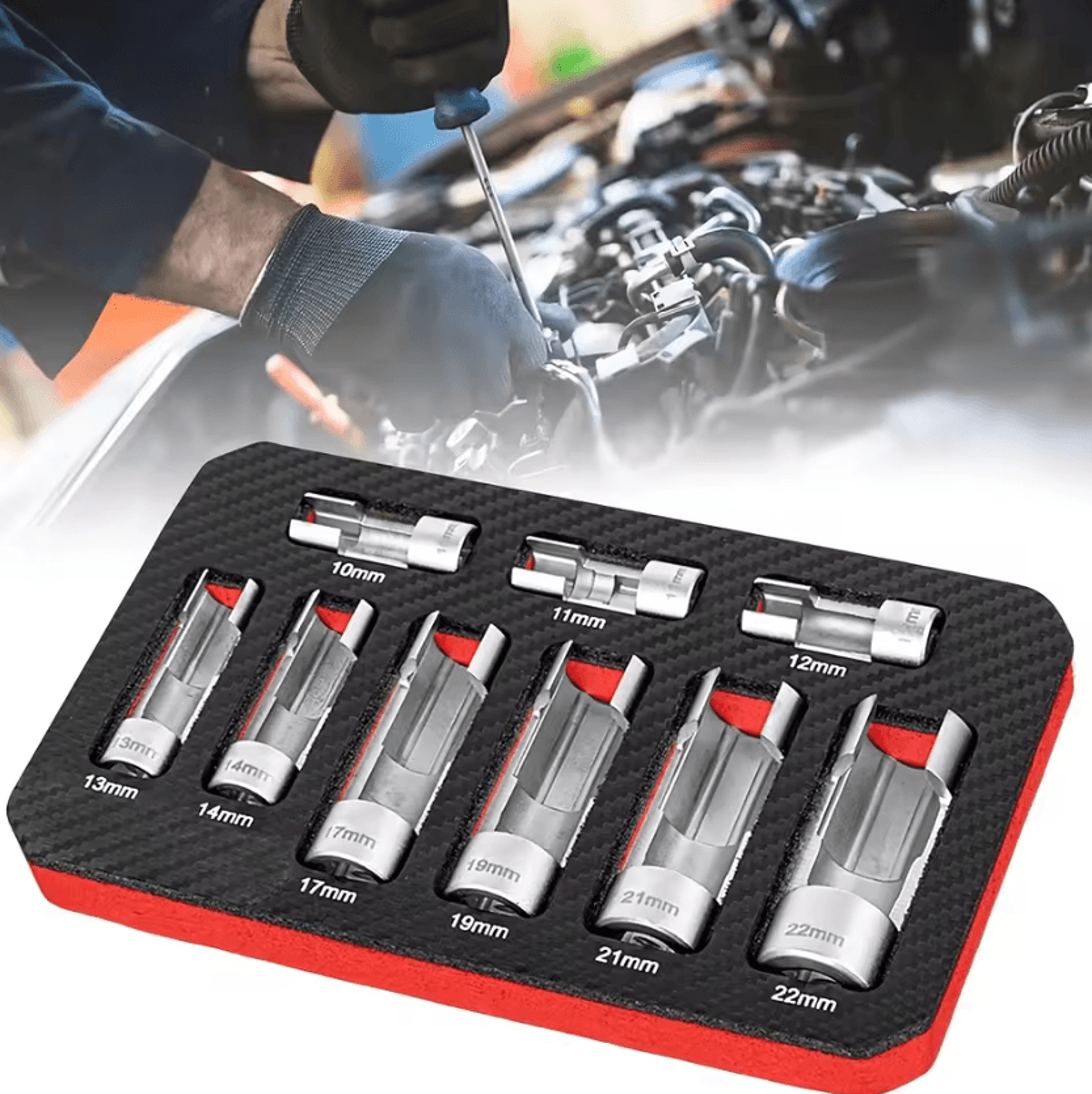 9PCS Oxygen Sensor Socket Wrench Set 1022MM Automotive O2 Sensor Removal Tool Kit With Thread Chase 4