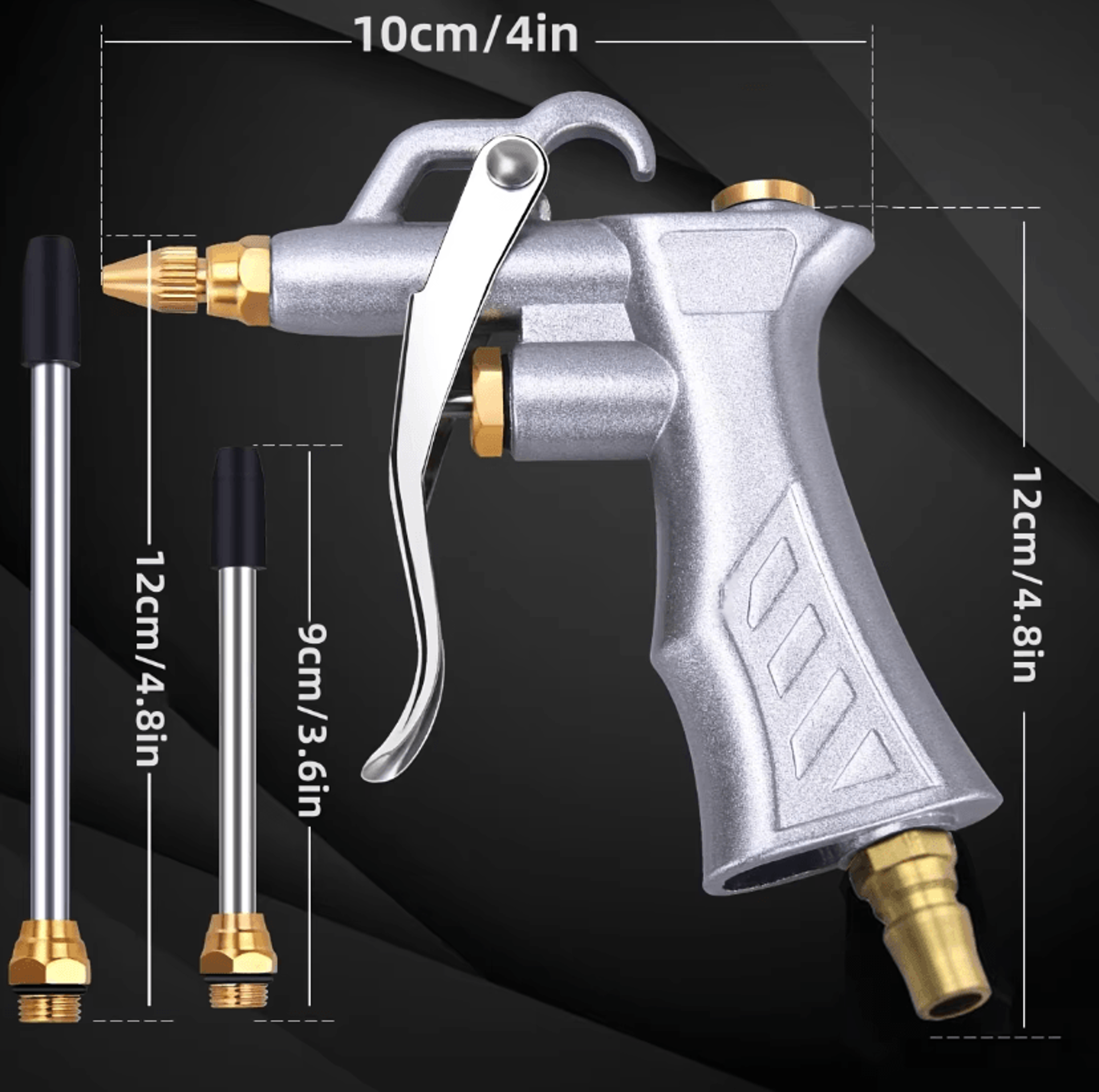 Industrial Pneumatic Air Blow Gun With Adjustable Brass Nozzle And 2 Steel Extension Rods For Air C 3