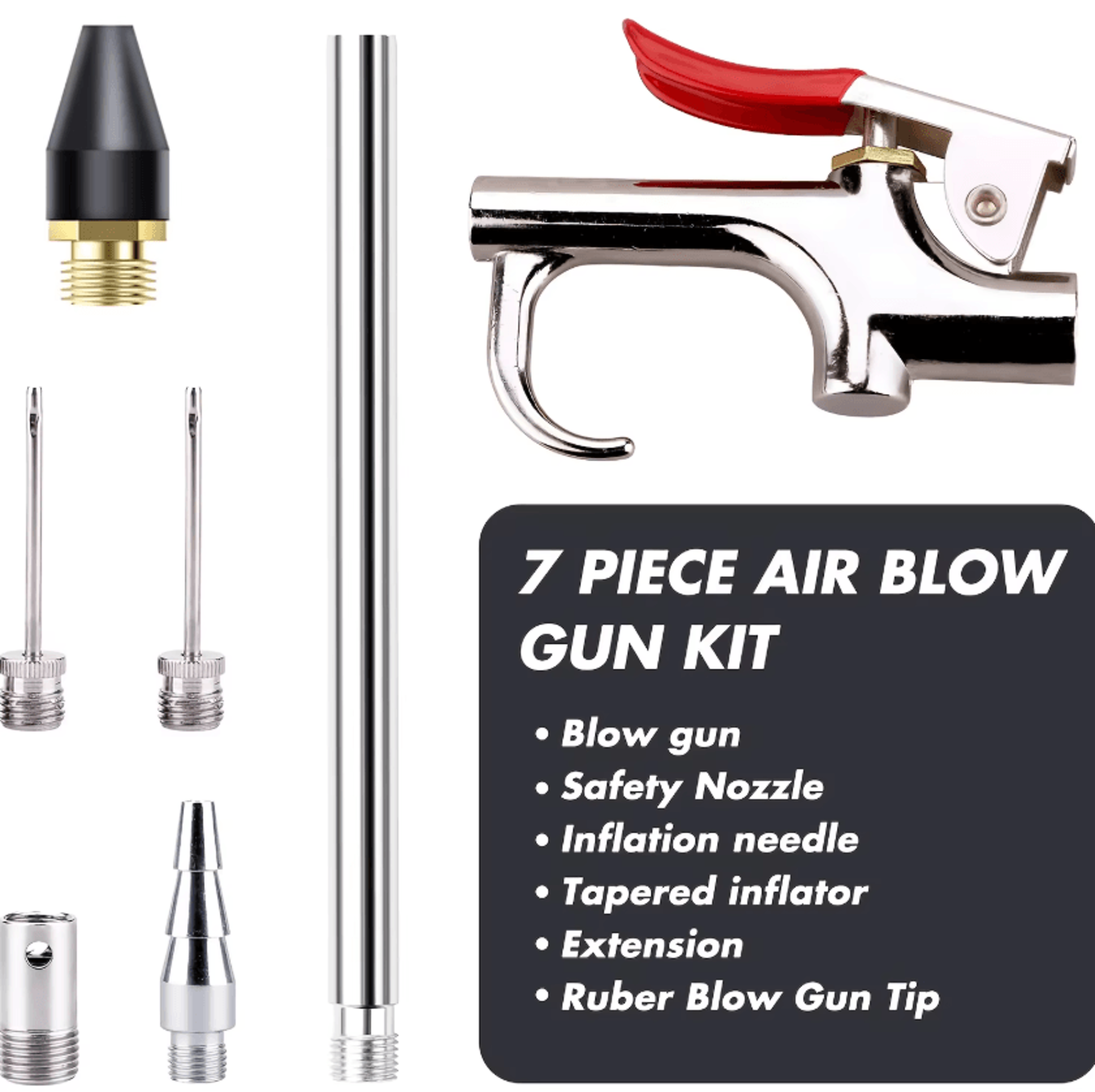 7PCS Air Blow Gun Accessory Kit With 5 Interchangeable Nozzles For Air Compressor Cleaning And Work 2