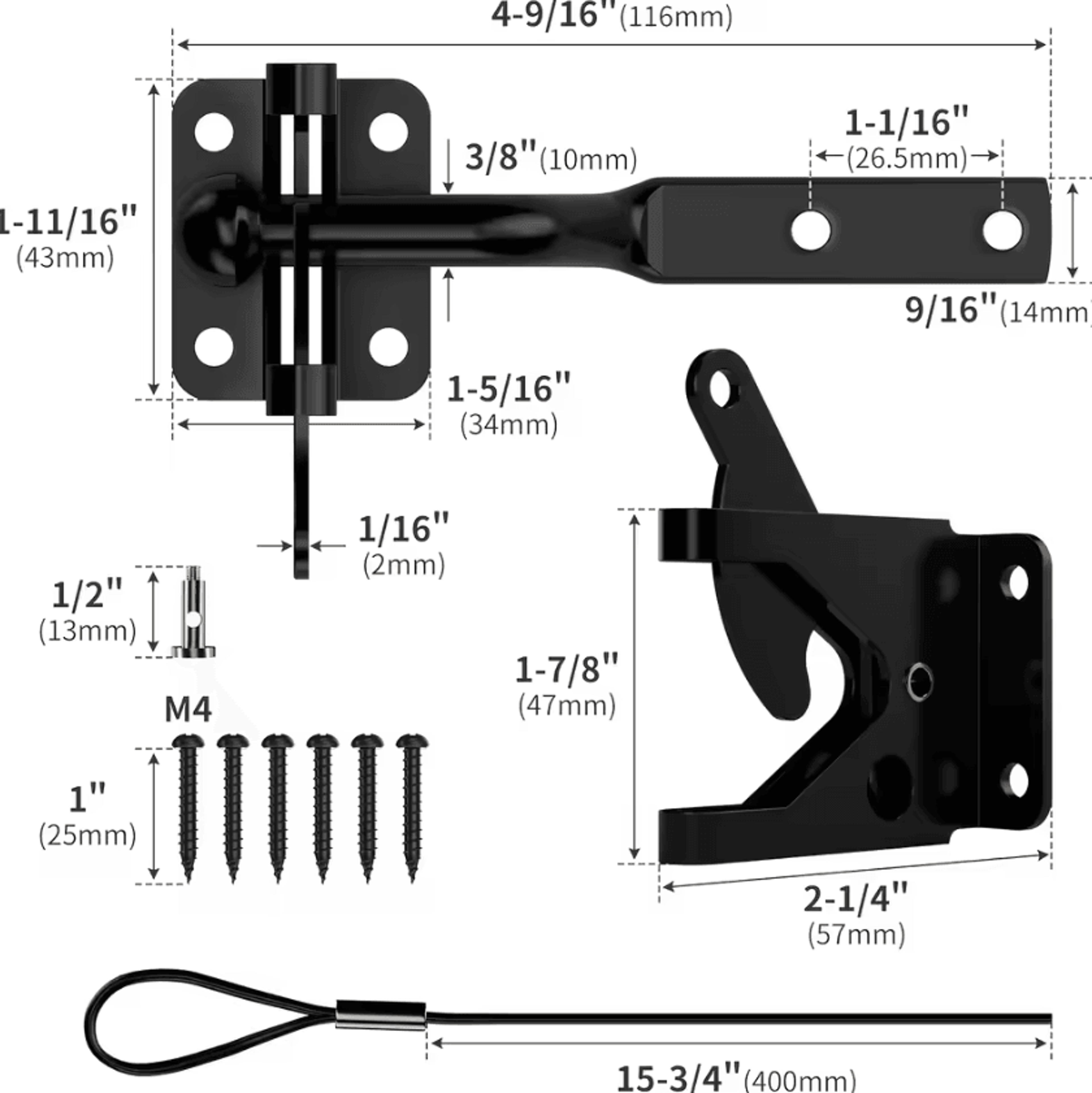 Heavy Duty Self Locking Gate Latch With Spring Cable Pull Carbon Steel Fence Gate Lock For Wooden G 1