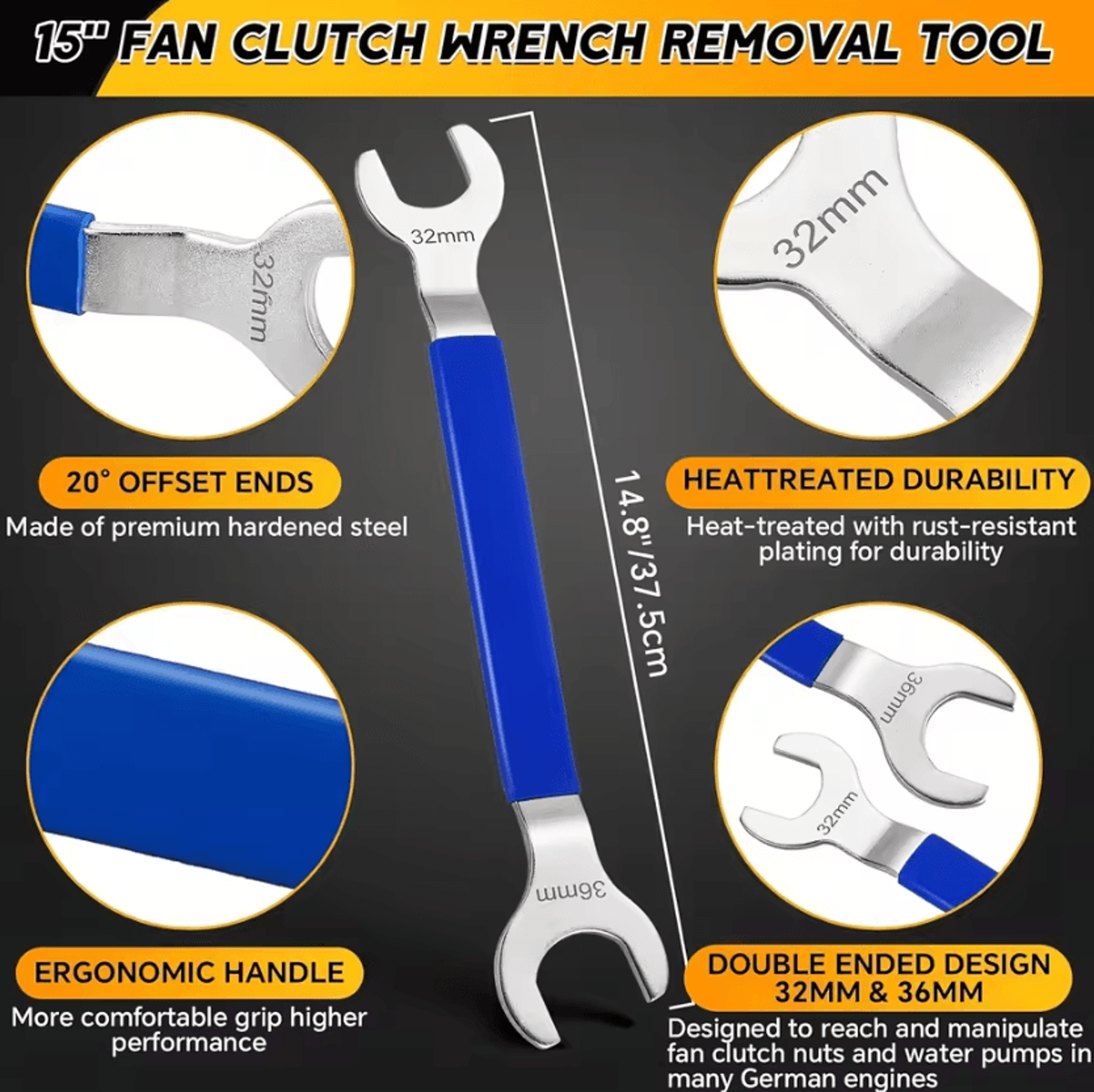 2PCS Fan Clutch Removal Tool Kit 32MM 36MM Wrench Set With Water Pump Pulley Holder For Automotive  3