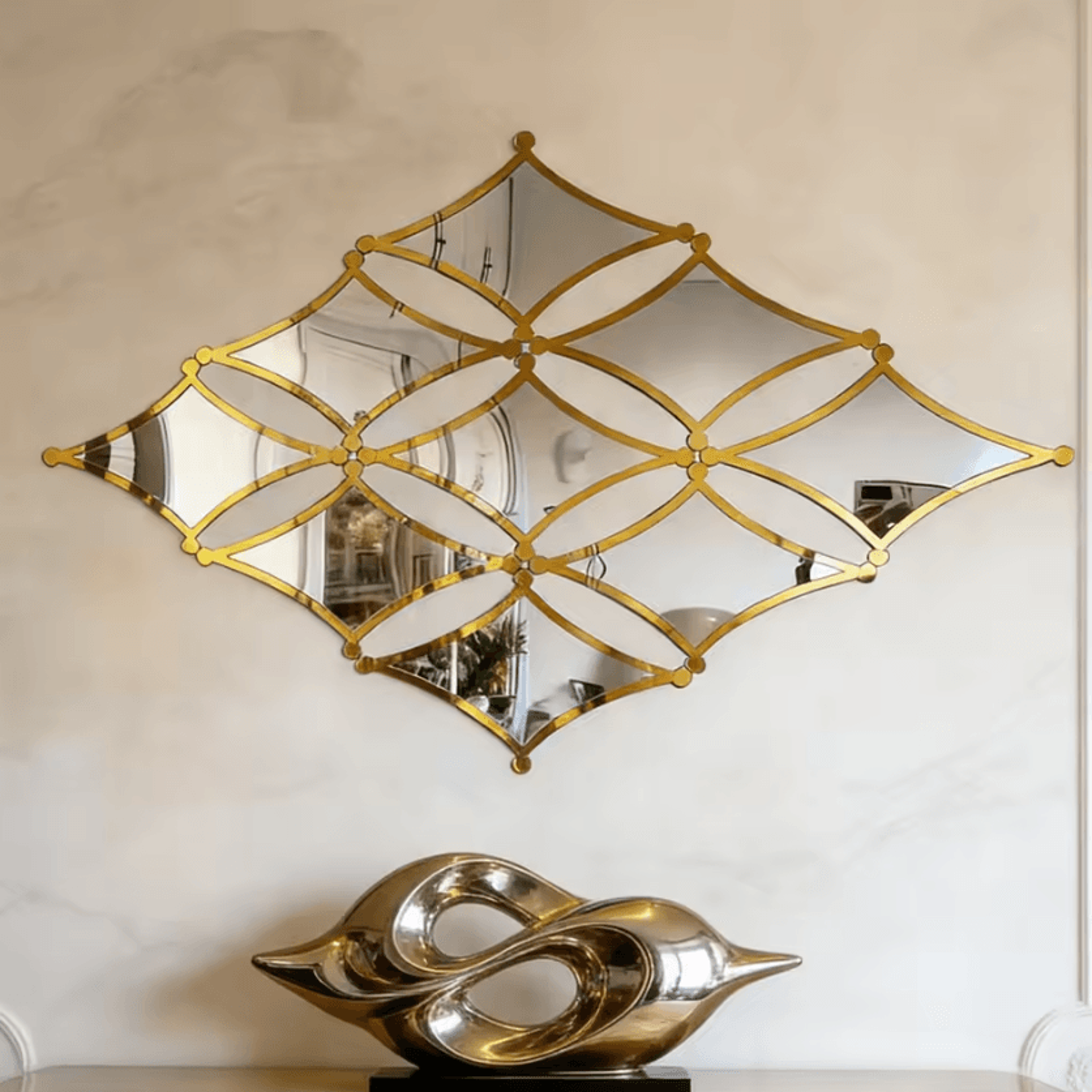 9PCS French Style Gold Acrylic Mirror Wall Decor Elegant Decorative Mirror Set For Bedroom Bathroom 1