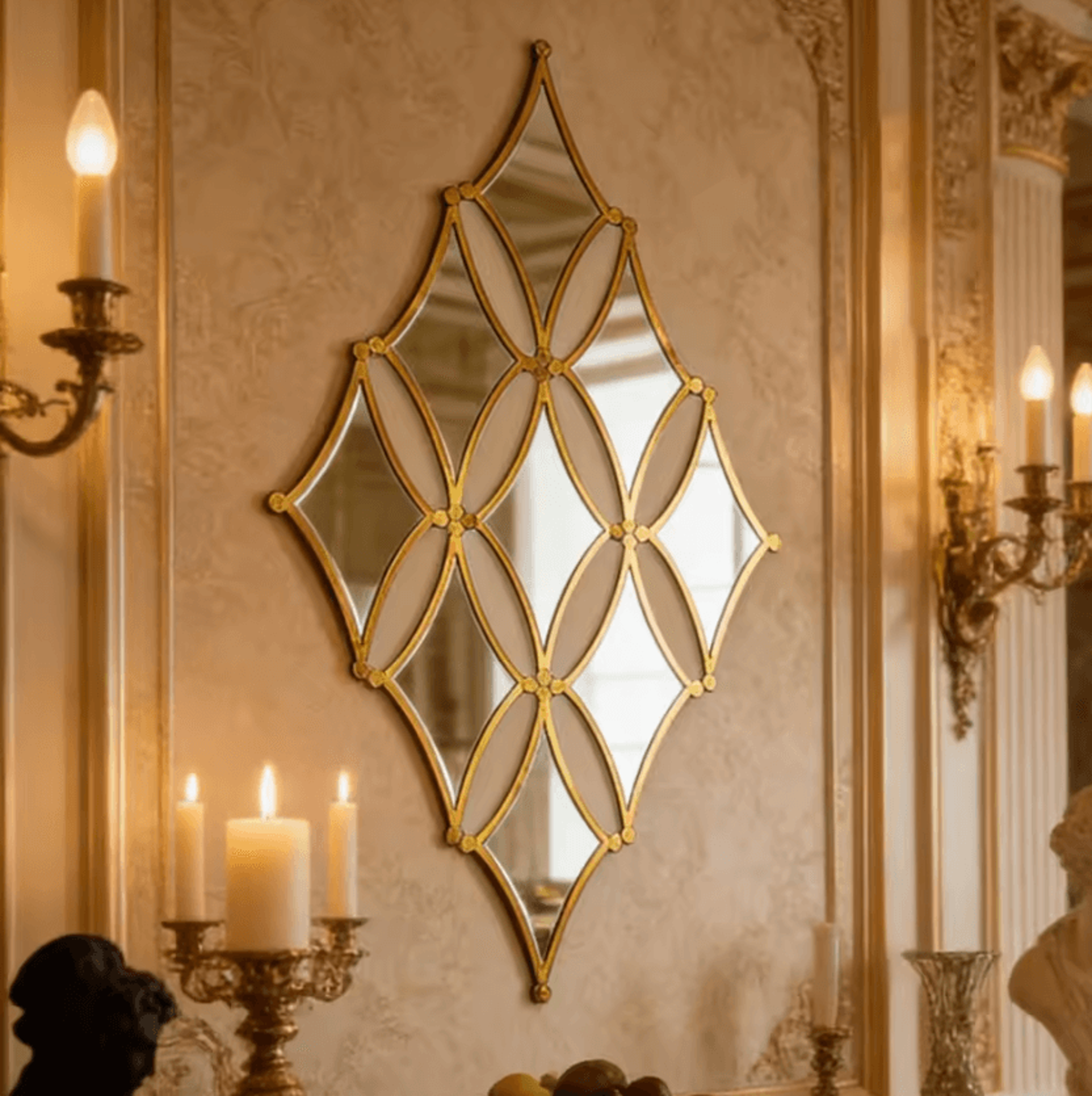 9PCS French Style Gold Acrylic Mirror Wall Decor Elegant Decorative Mirror Set For Bedroom Bathroom 0