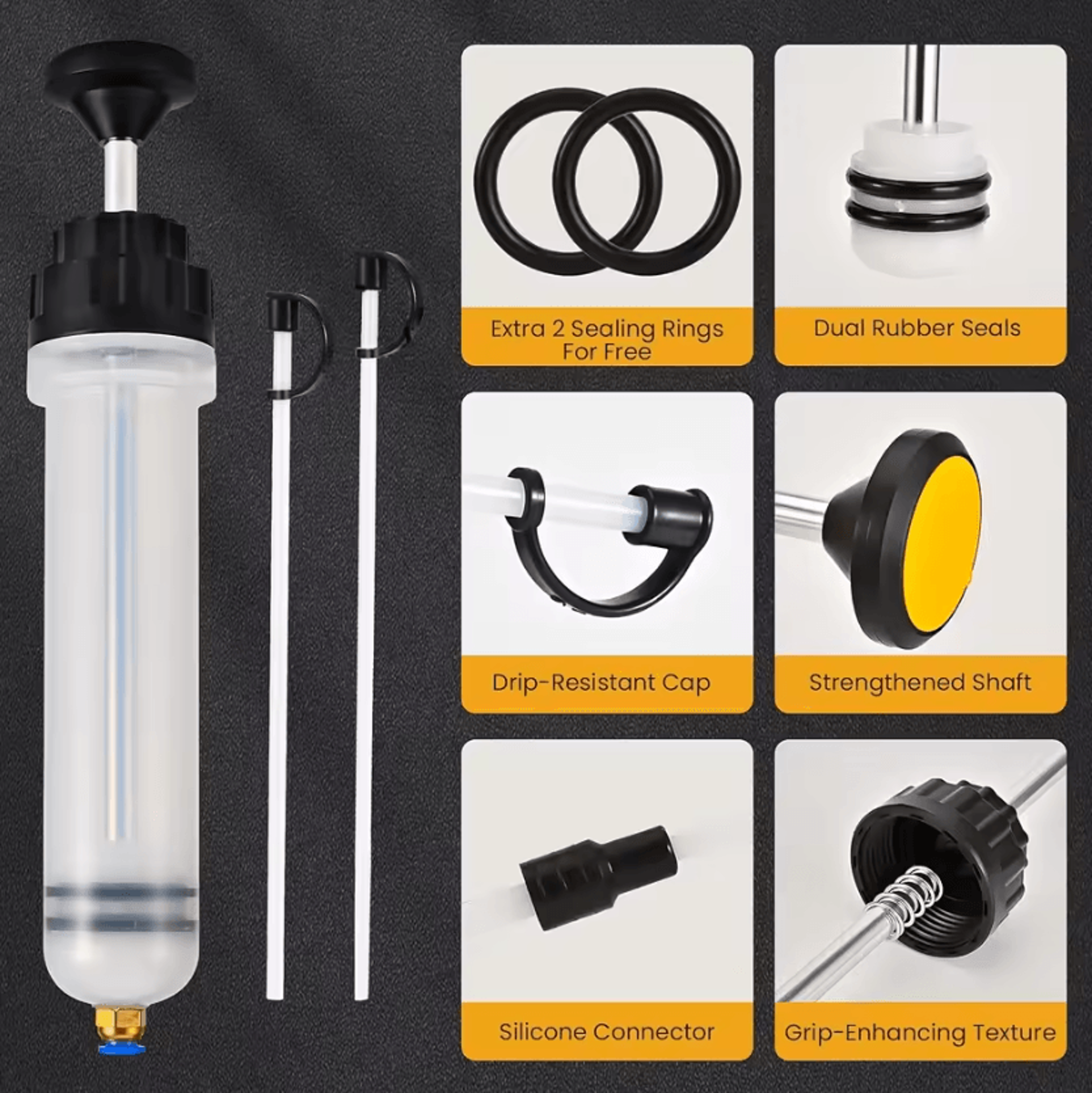200CC Automotive Fluid Extractor Pump Manual Oil Syringe With 2 Hoses For Vehicle Fluid Transfer An 5