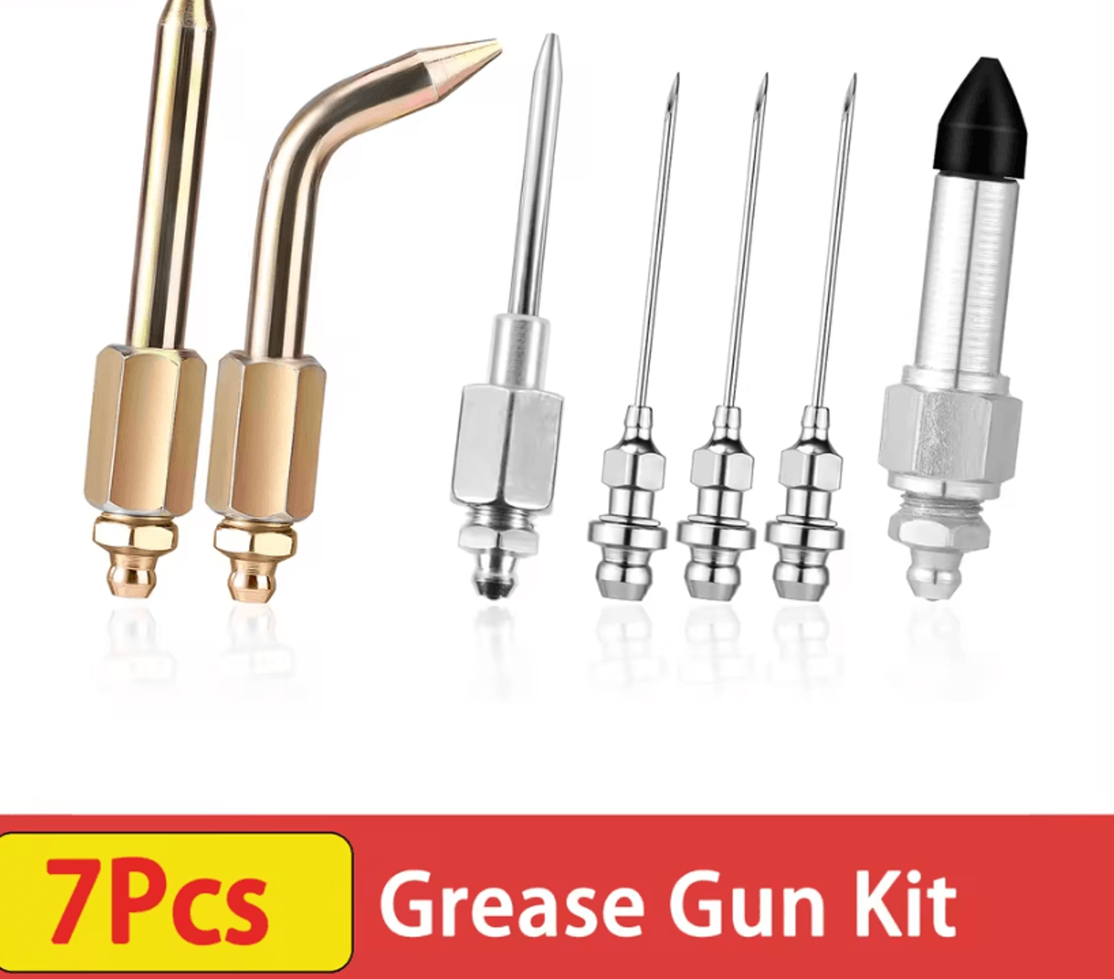 7PCS Grease Gun Accessory Kit With Grease Nipples Needle Dispenser Rubber Tip Connector And Lubrica 0