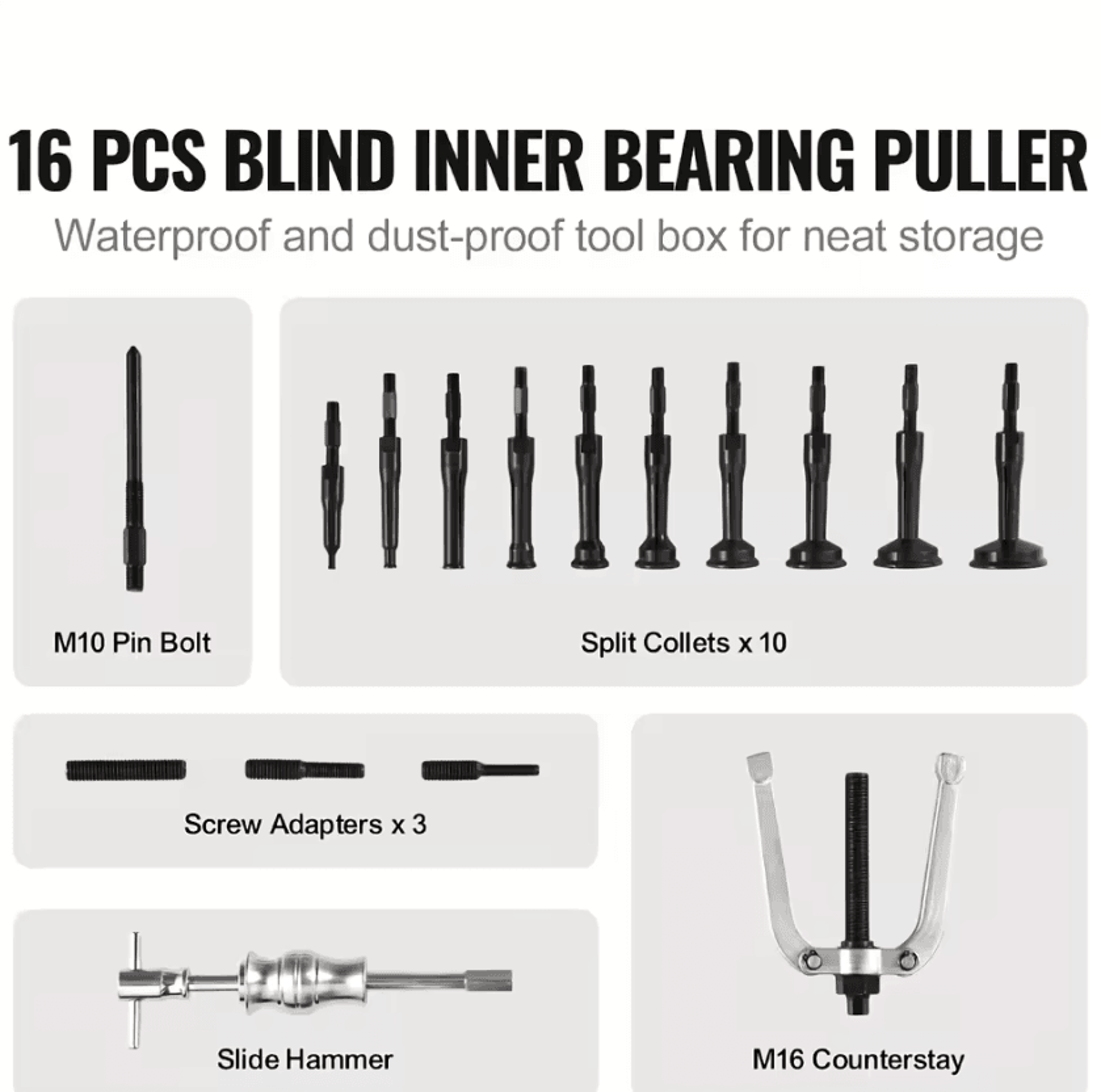 16PCS Blind Hole Bearing Puller Kit With Slide Hammer Collet Extractor For Bearing Raceway And Seal 4
