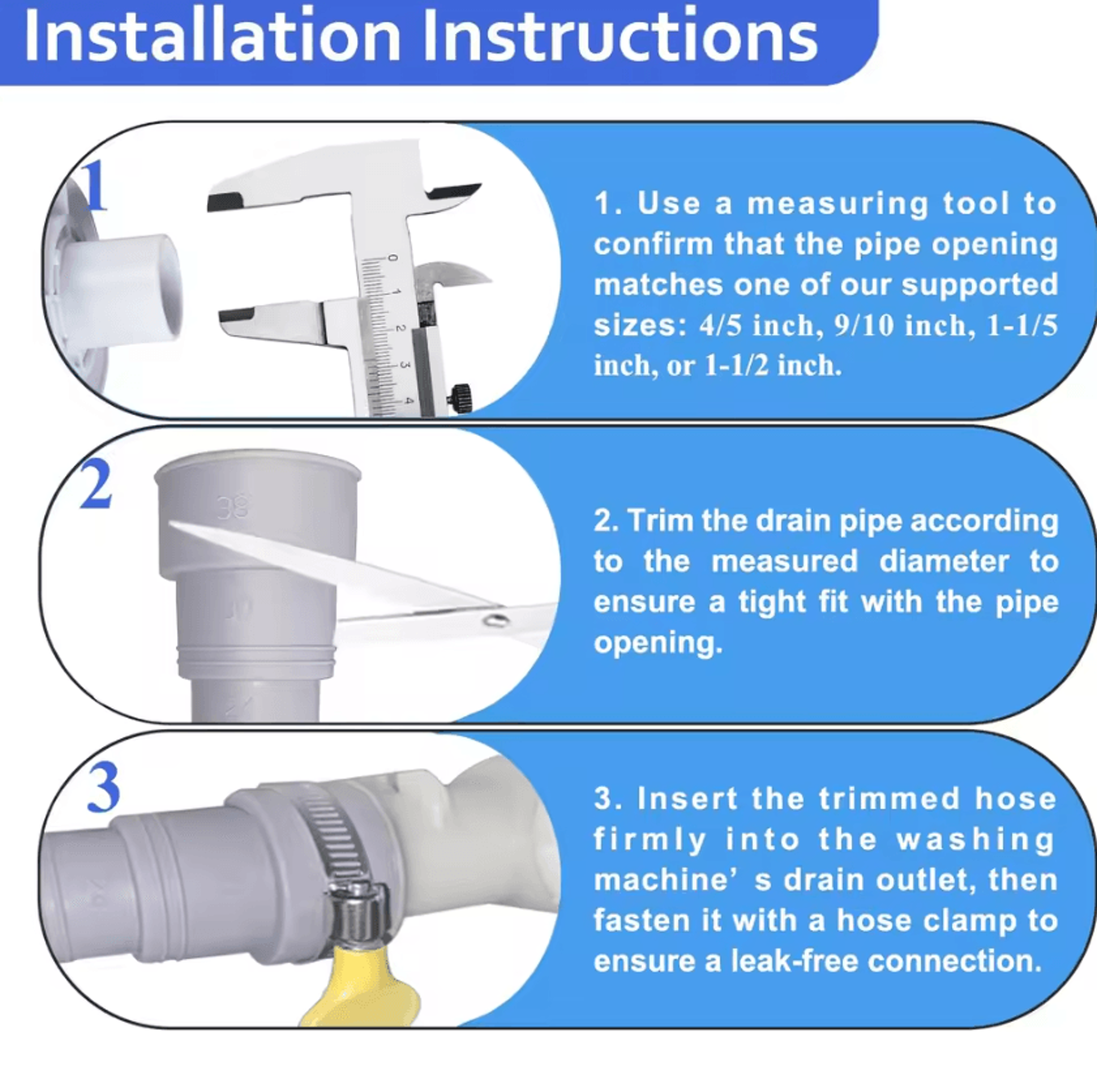 65FT Washing Machine Drain Hose Extension Kit 6PCS Universal Washer Dishwasher Drain Pipe With UBra 4