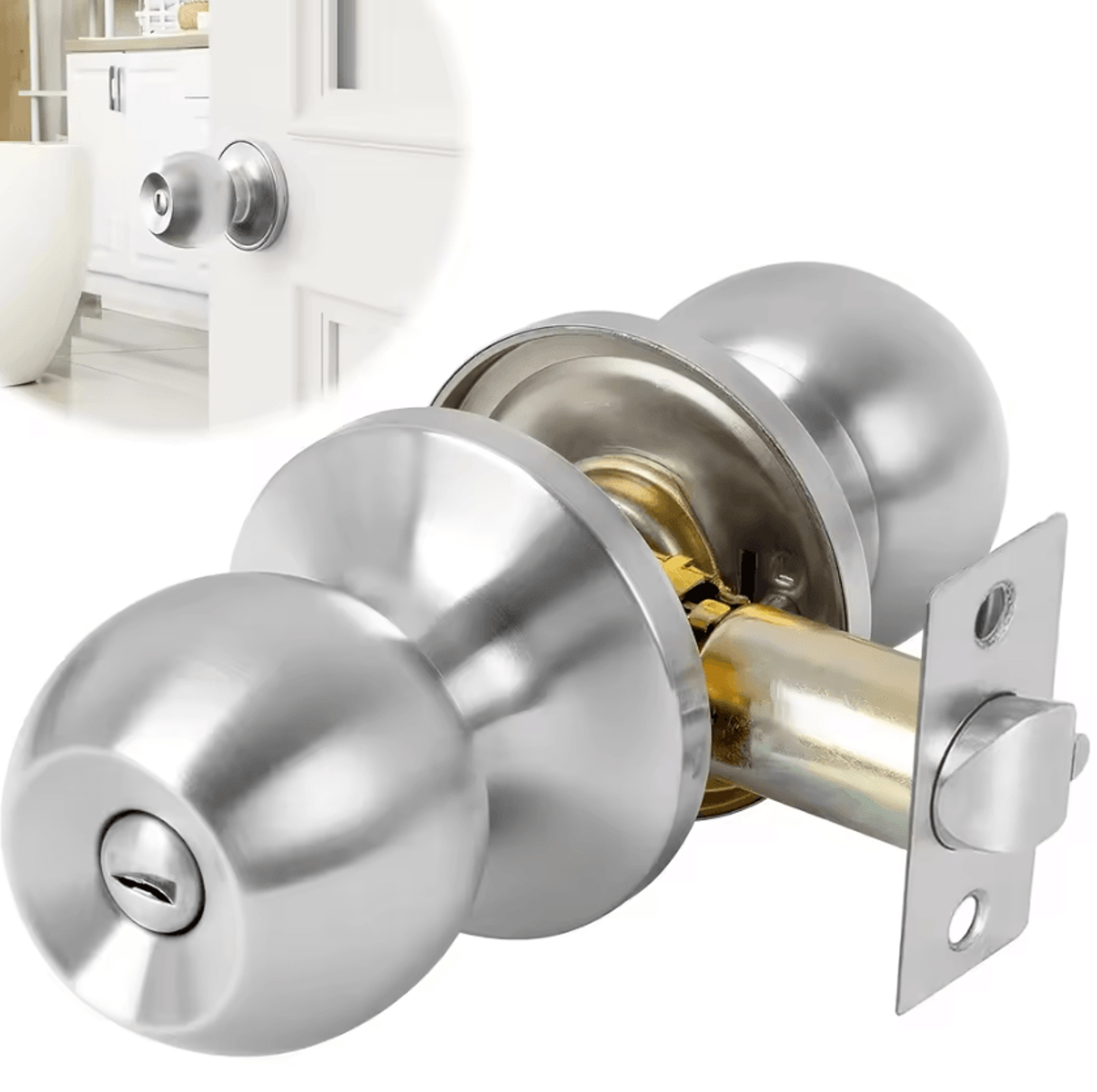 Satin Nickel Privacy Door Knob Keyless Interior Door Handle With Lock For Bedroom And Bathroom 0