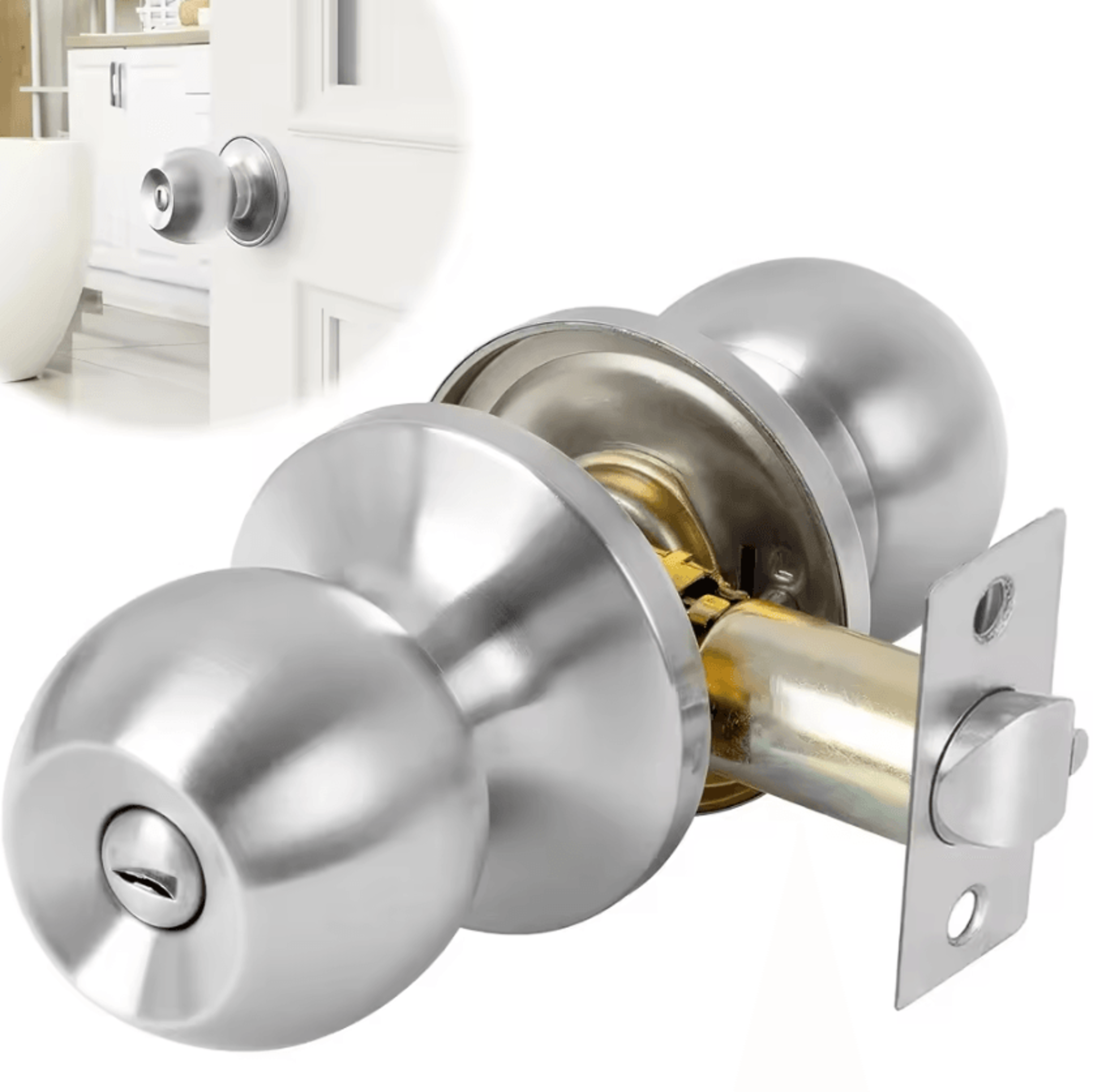 Satin Nickel Privacy Door Knob Keyless Interior Door Handle With Lock For Bedroom And Bathroom 6