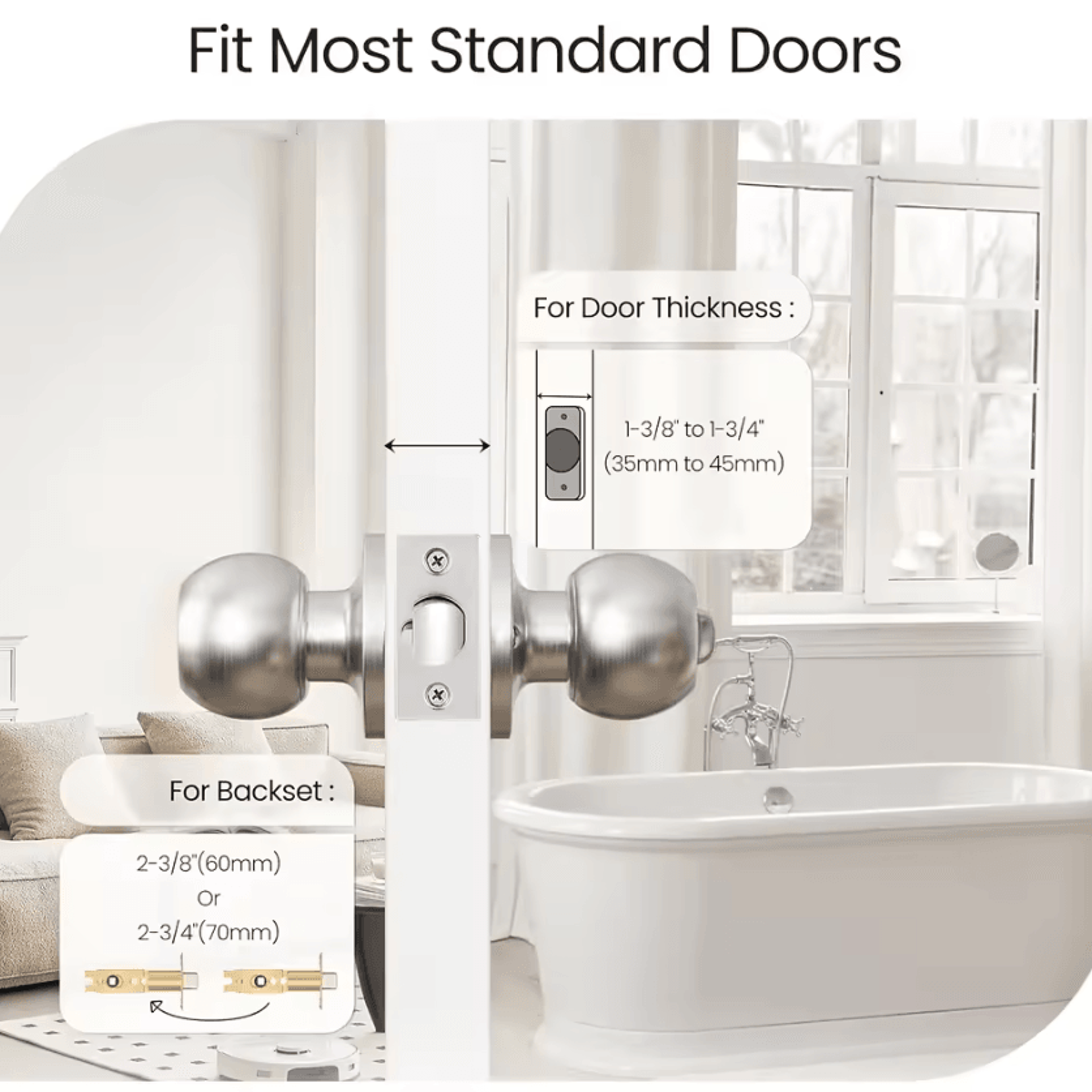 Satin Nickel Privacy Door Knob Keyless Interior Door Handle With Lock For Bedroom And Bathroom 2