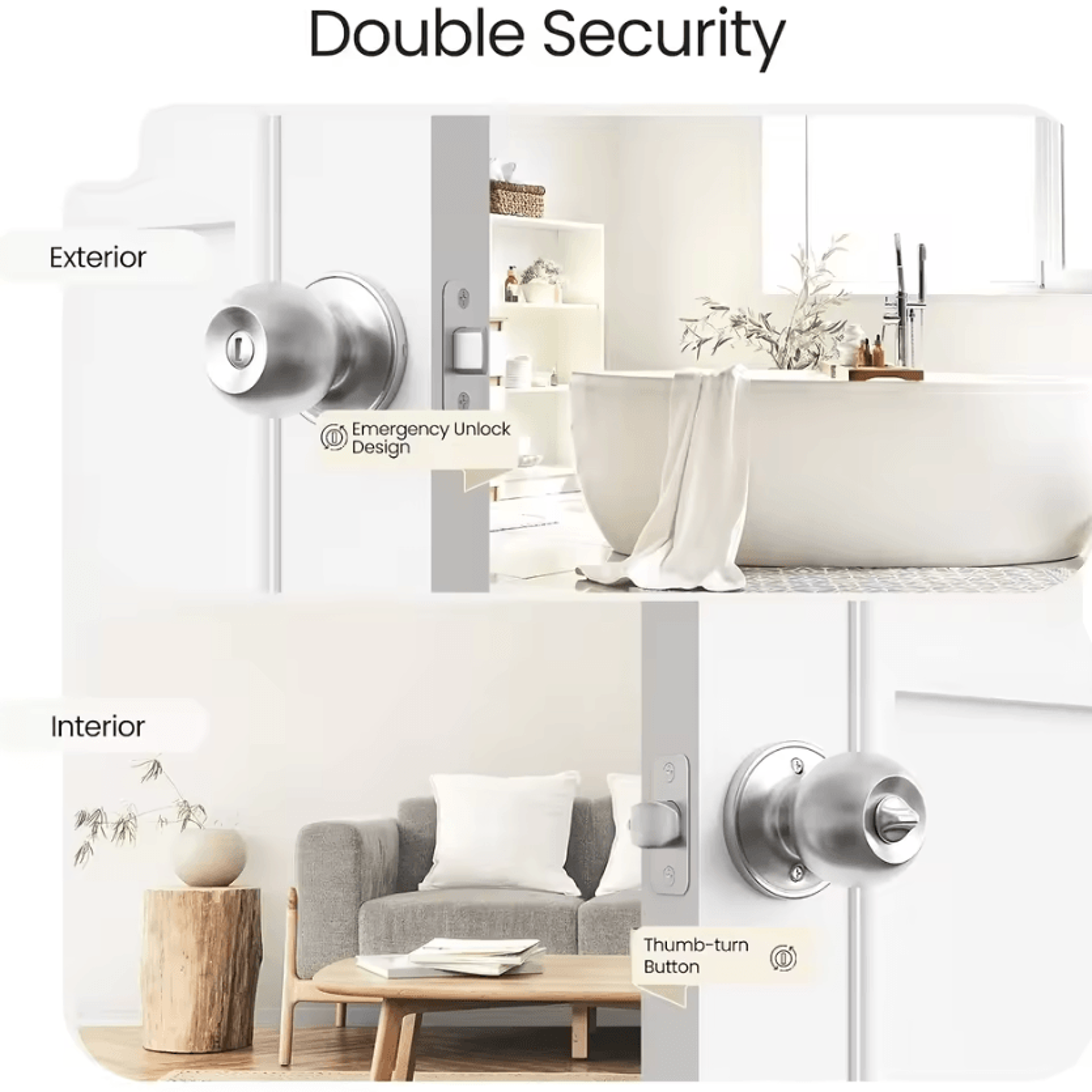 Satin Nickel Privacy Door Knob Keyless Interior Door Handle With Lock For Bedroom And Bathroom 5