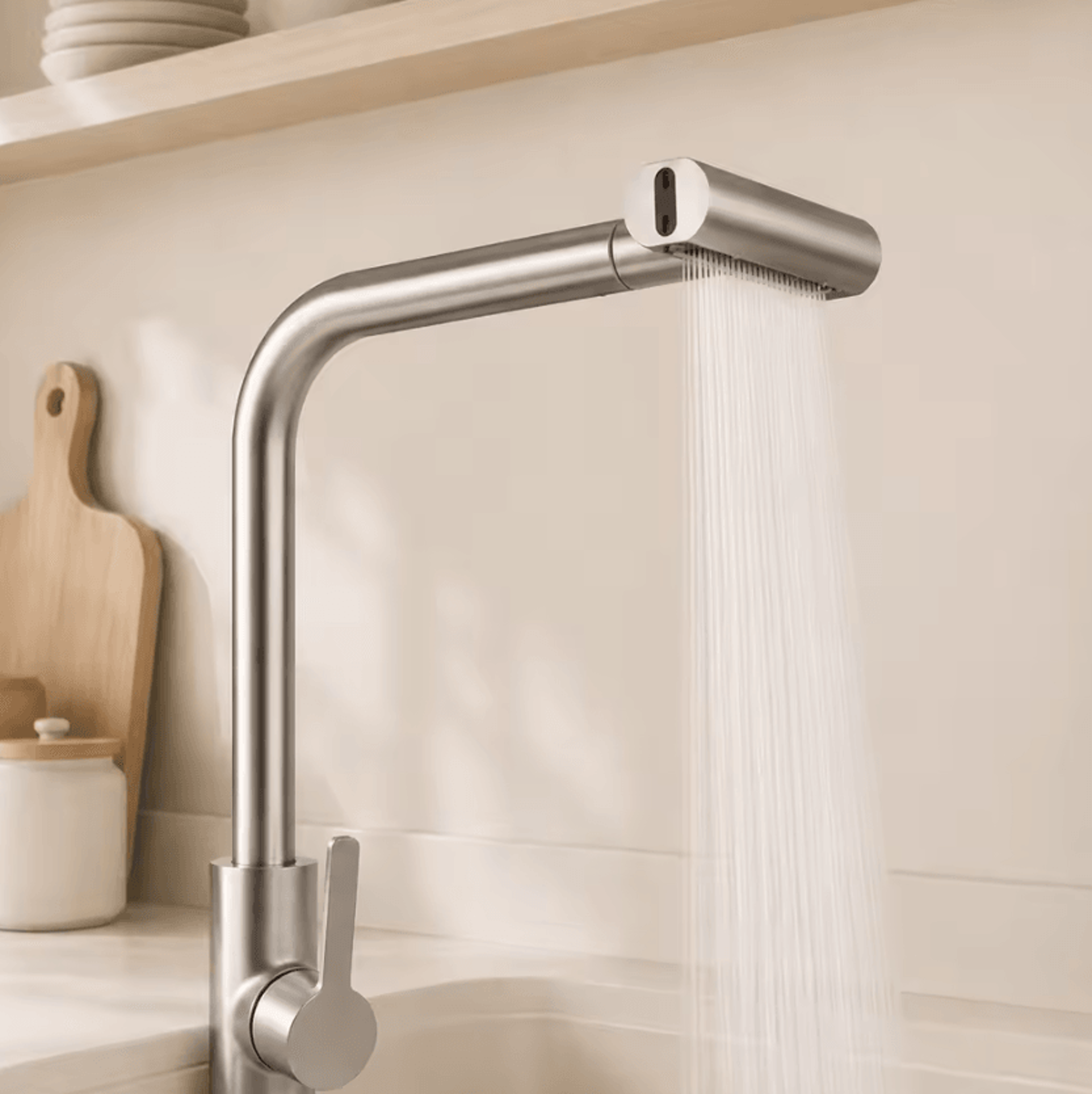 4Way Waterfall Sink Faucet With 360 Degree Swivel High Arc Spout And 4 Spray Modes Brushed Finish K 5