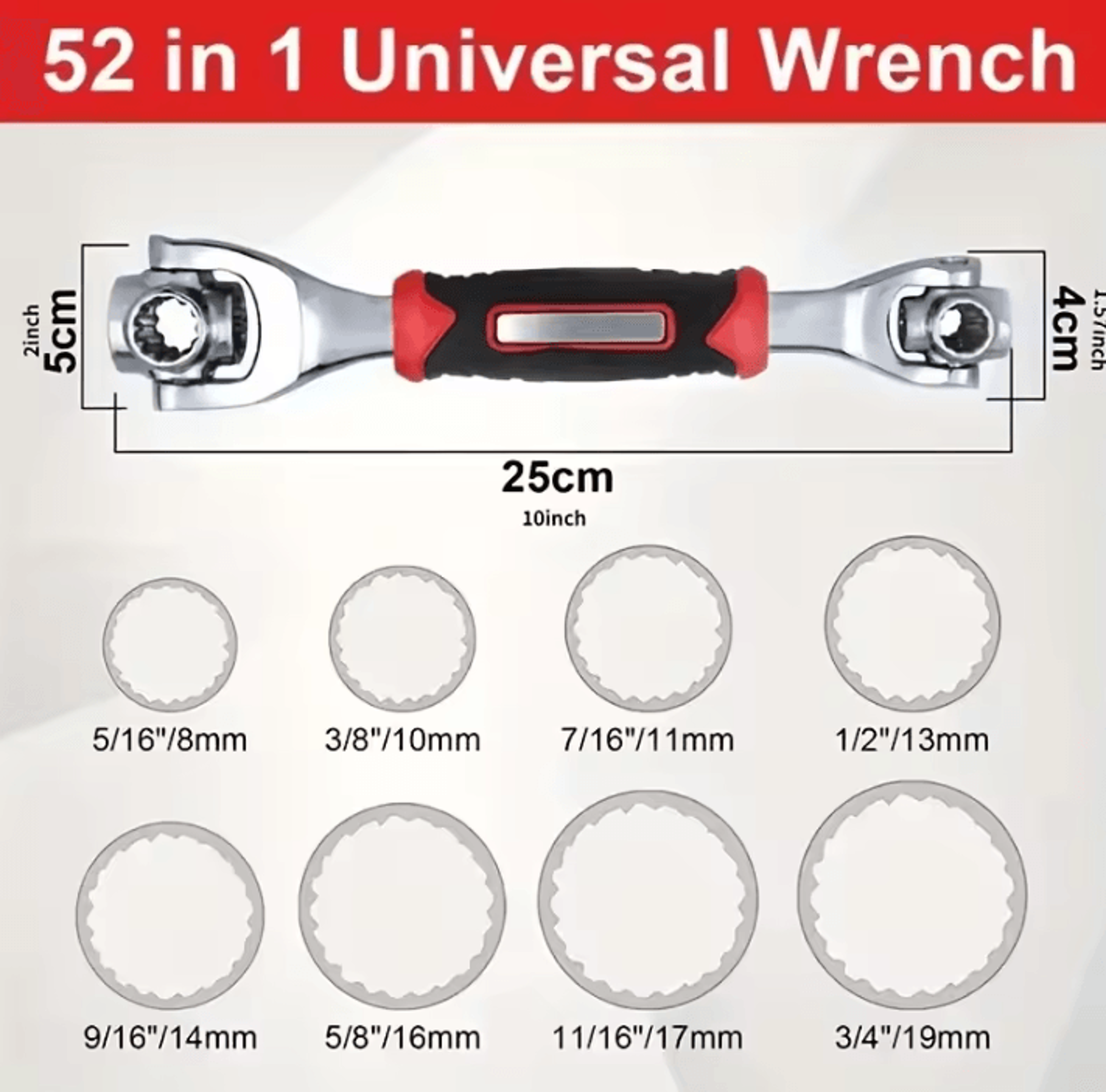 52 In 1 Universal Socket Wrench Set With 360 Degree Swivel Head NonSlip Handle Metric And SAE Multi 3
