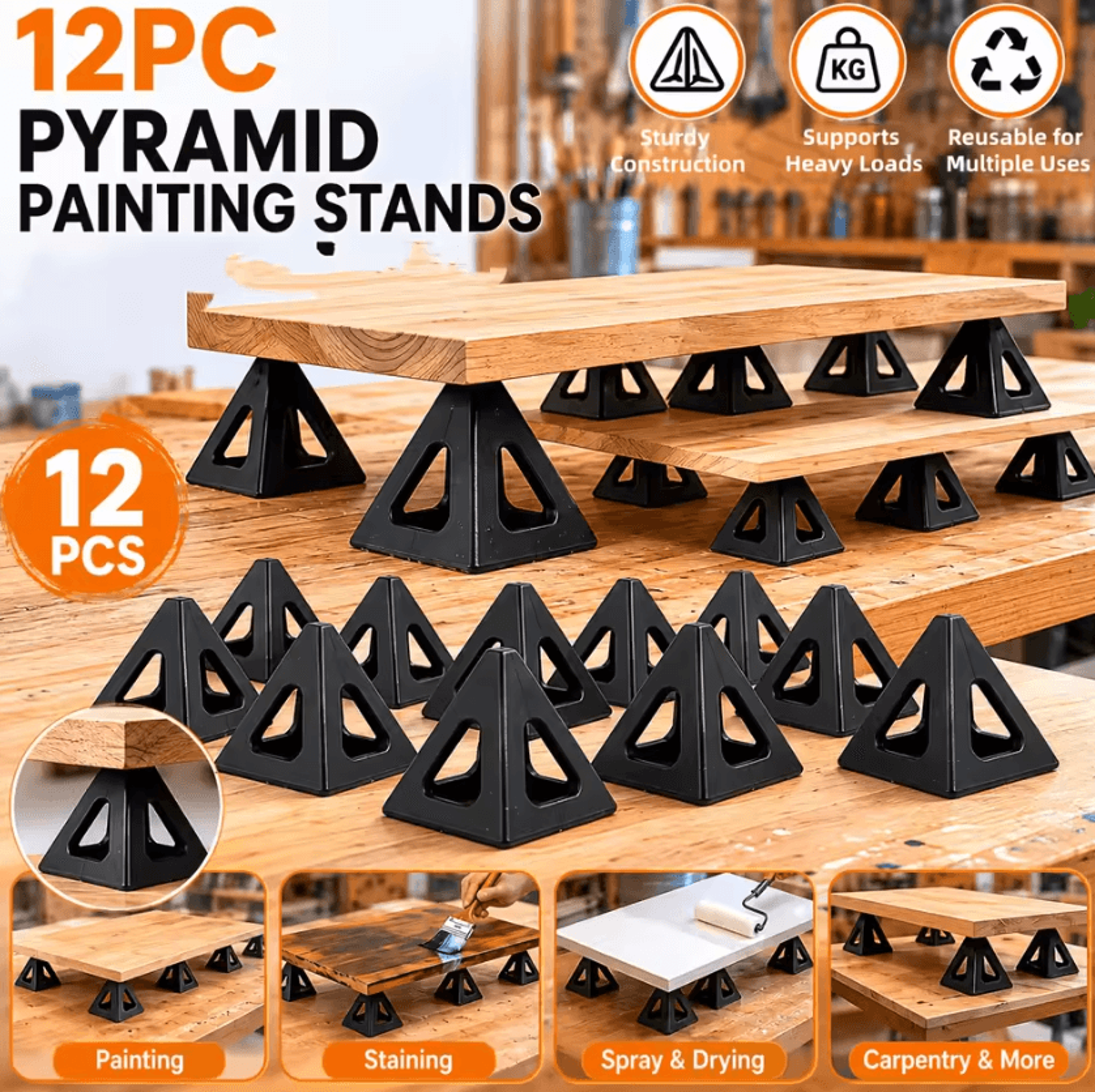 12PCS AntiSlip Painter Pyramids Plastic Painting Cone Stands For Cabinet Finishing Woodworking And  0