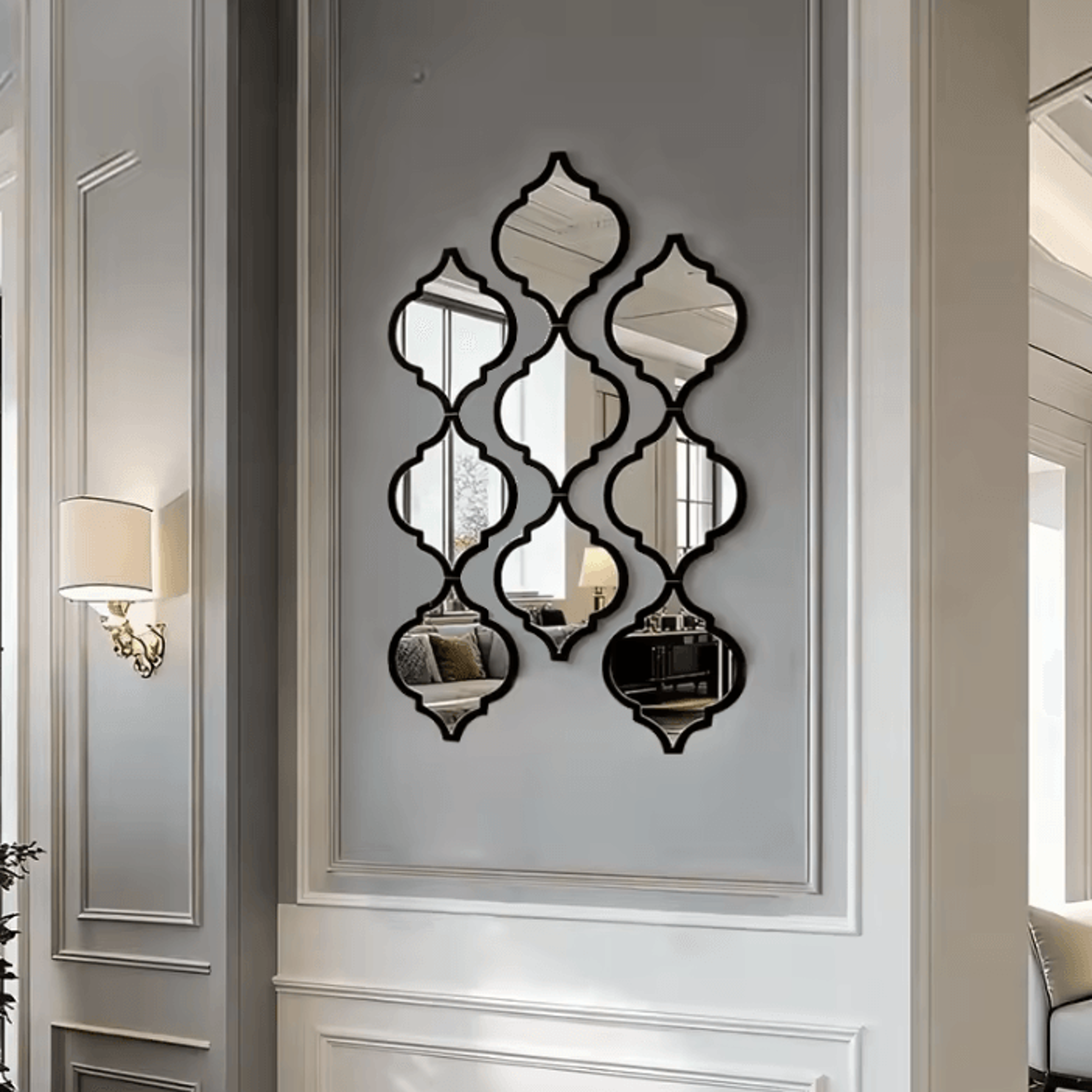 12PCS Black Moroccan Wall Mirror Set Decorative Plastic Frame Mirror Panels For Bathroom Living Roo 0