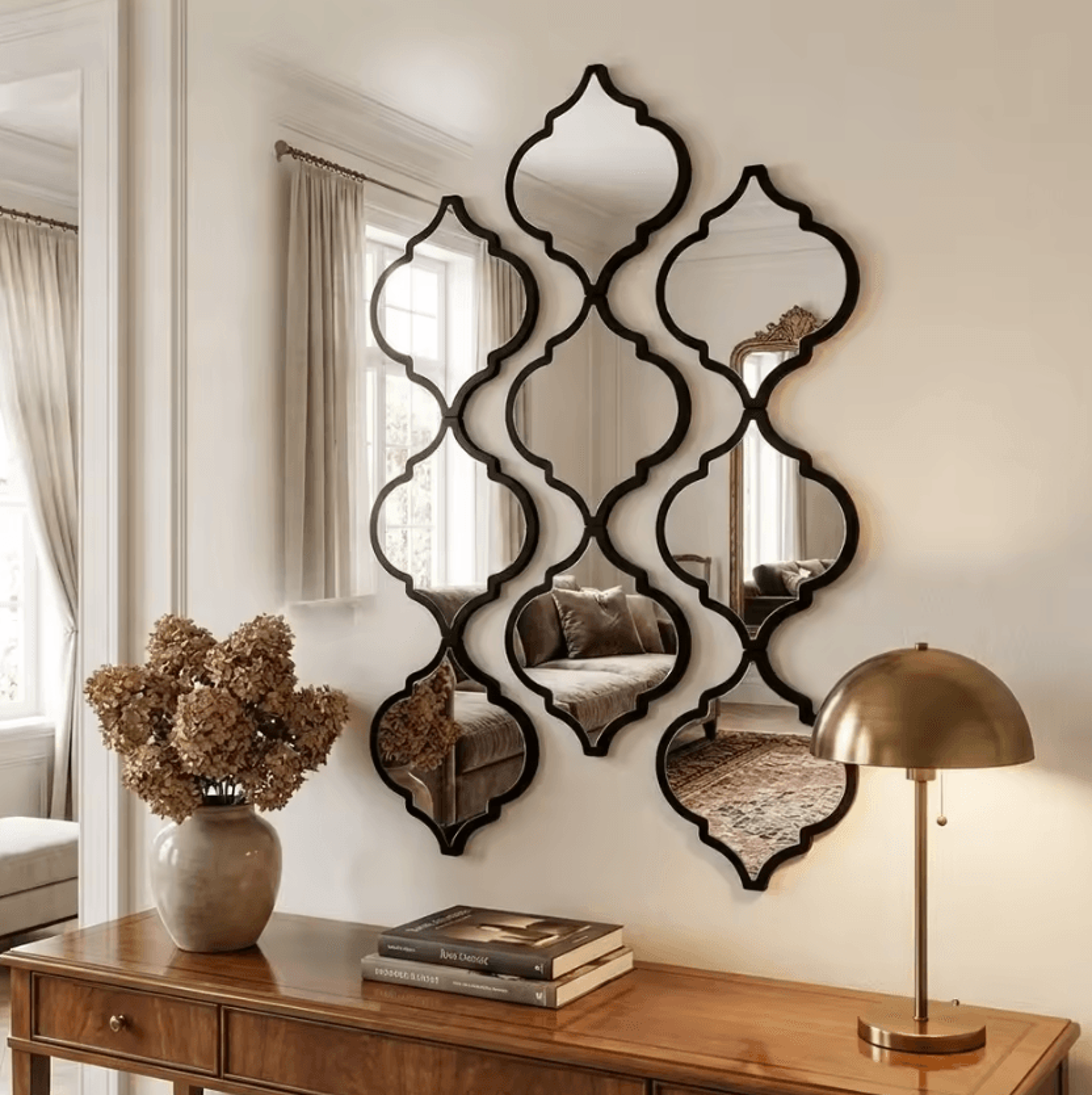 12PCS Black Moroccan Wall Mirror Set Decorative Plastic Frame Mirror Panels For Bathroom Living Roo 3