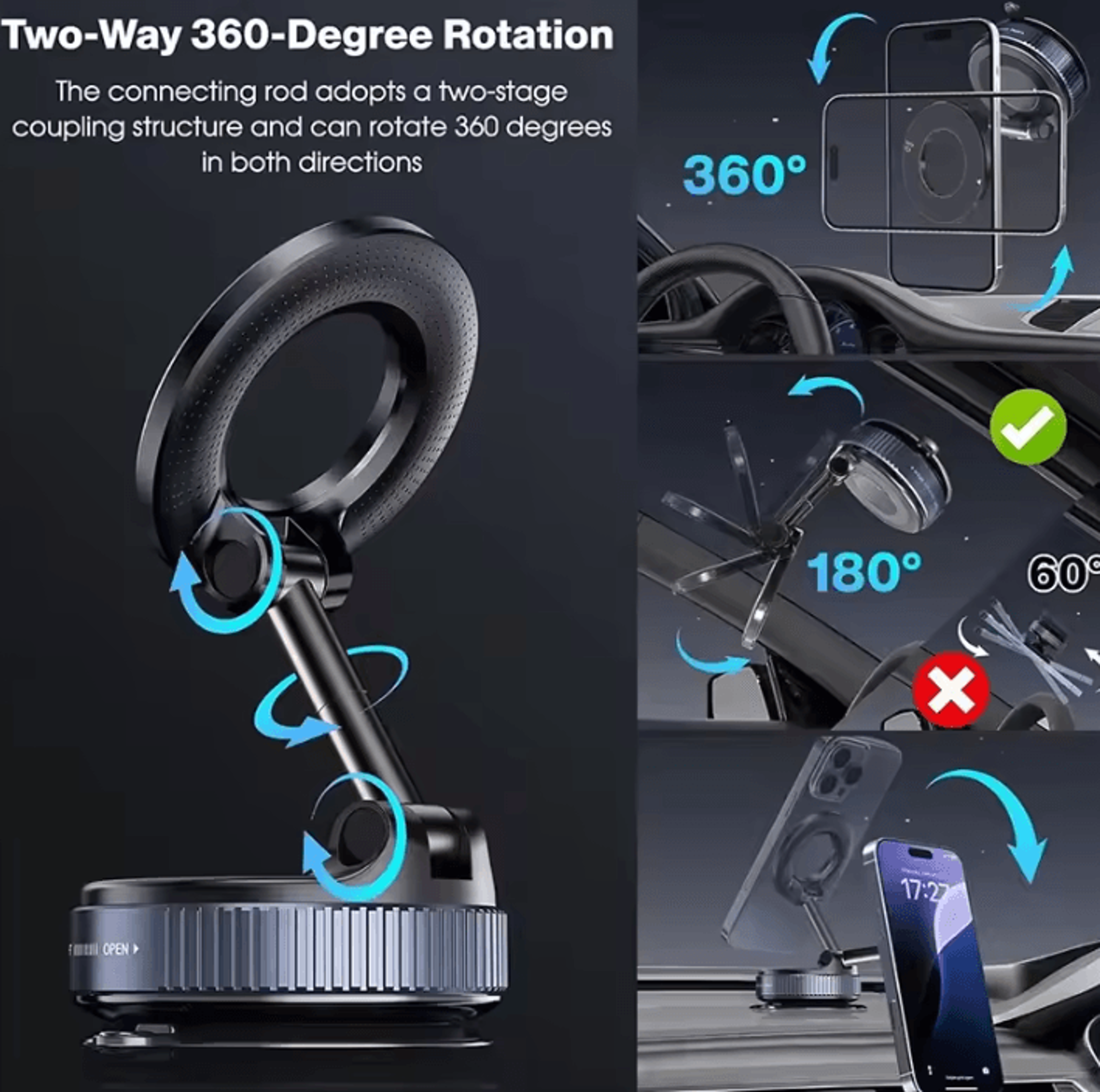 Foldable Electric Vacuum Magnetic Car Phone Holder Strong Suction Mount For IPhone 12 13 14 15 16 A 1