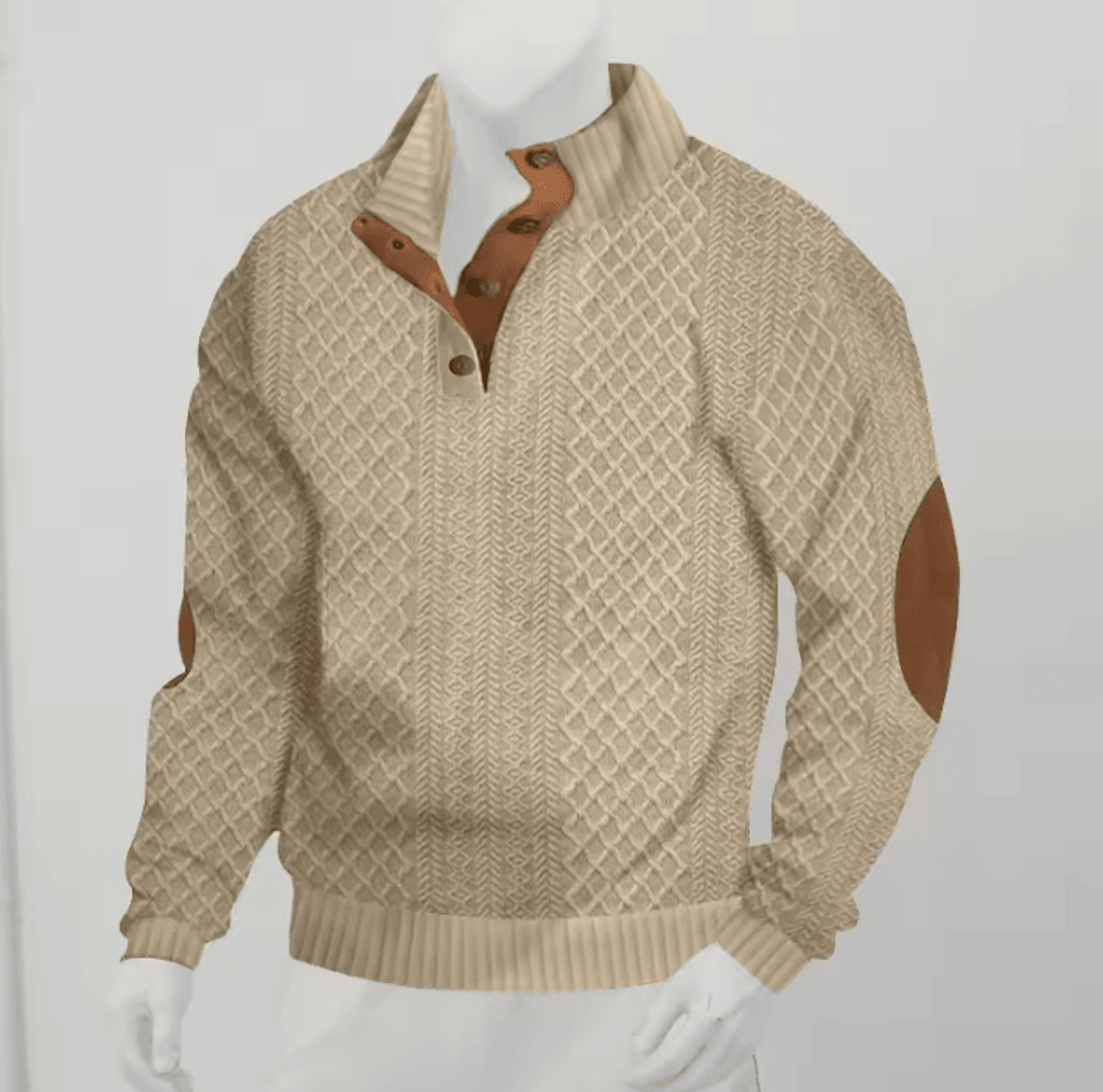 Mens Jacquard Knitted Pullover Sweater Stand Collar Long Sleeve Casual Autumn Winter Top 3