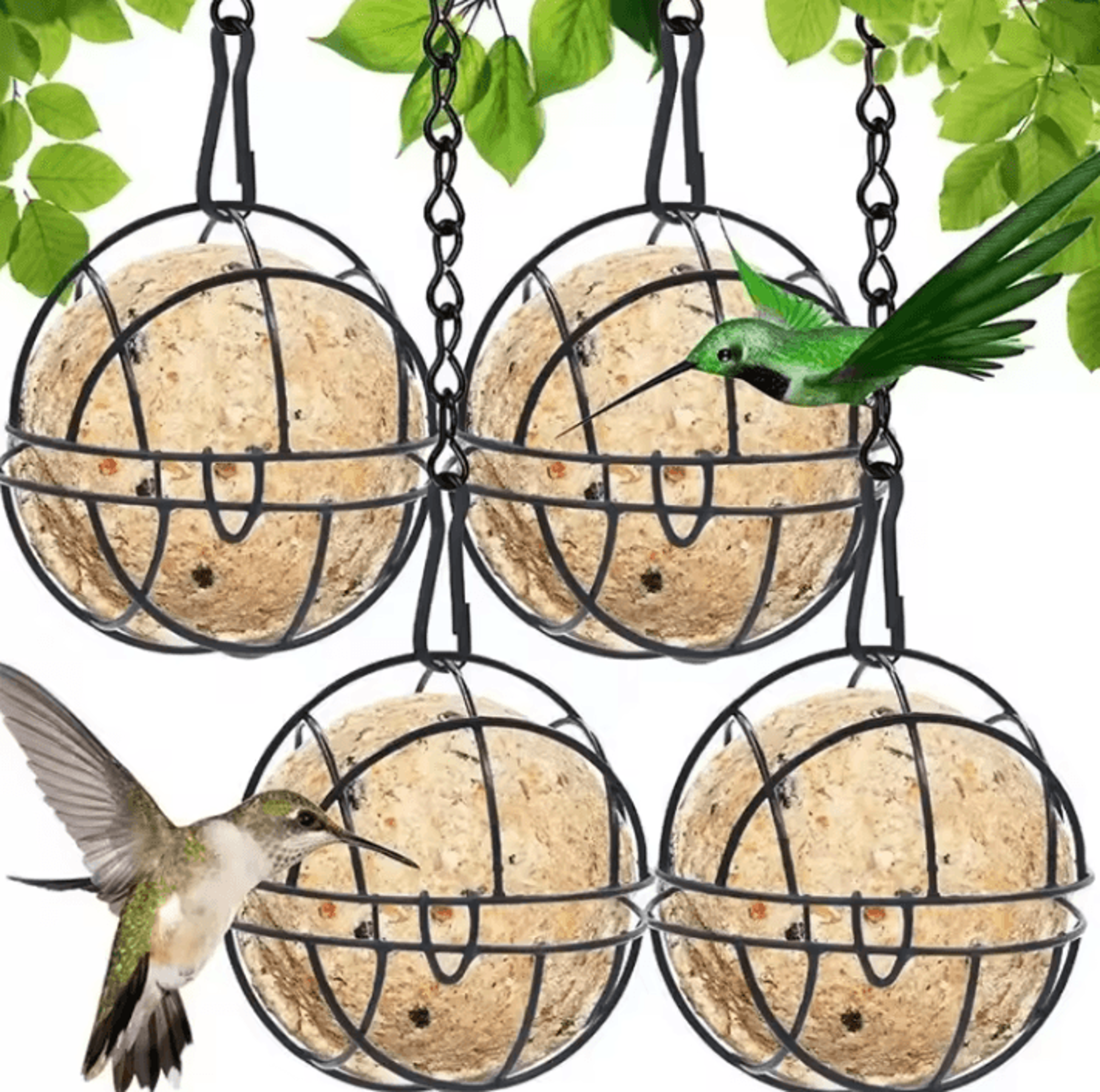 Metal Suet Ball Bird Feeder Hanging Outdoor Garden Bird Feeding Basket With Chain 2