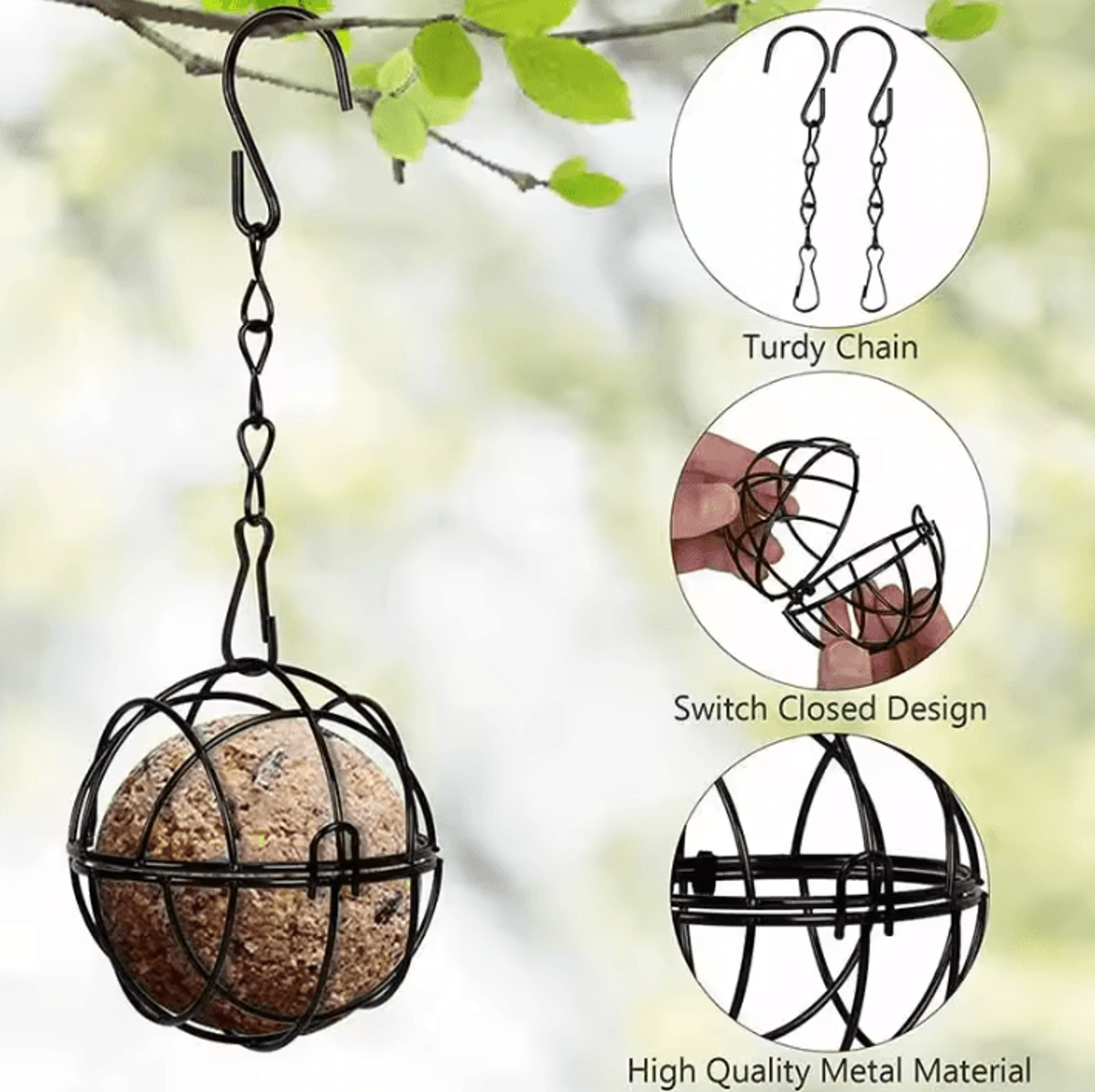 Metal Suet Ball Bird Feeder Hanging Outdoor Garden Bird Feeding Basket With Chain 0