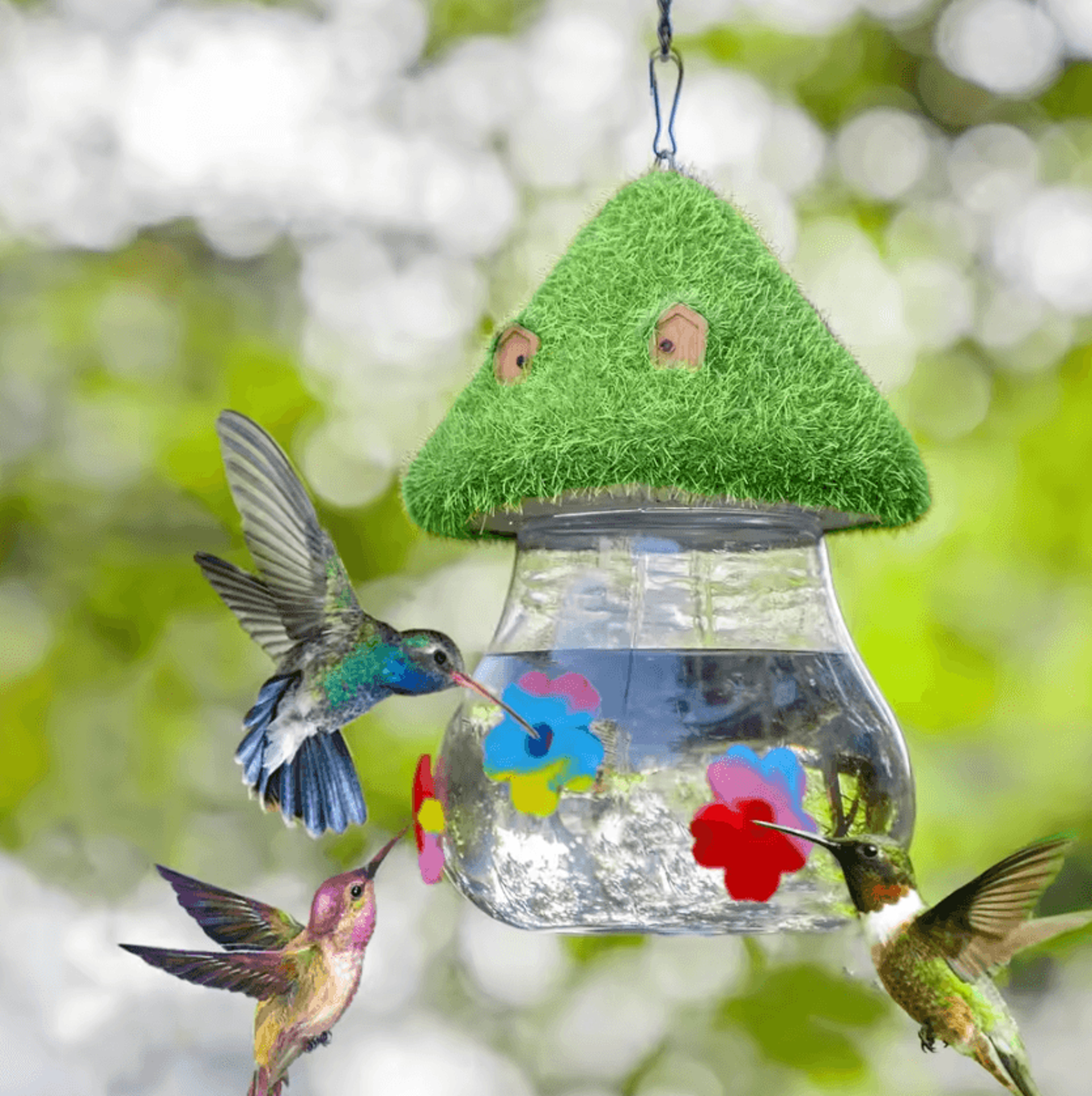 Hanging Mushroom Hummingbird Feeder Decorative Wind Chime Bird Feeding Station For Outdoor Garden A 1