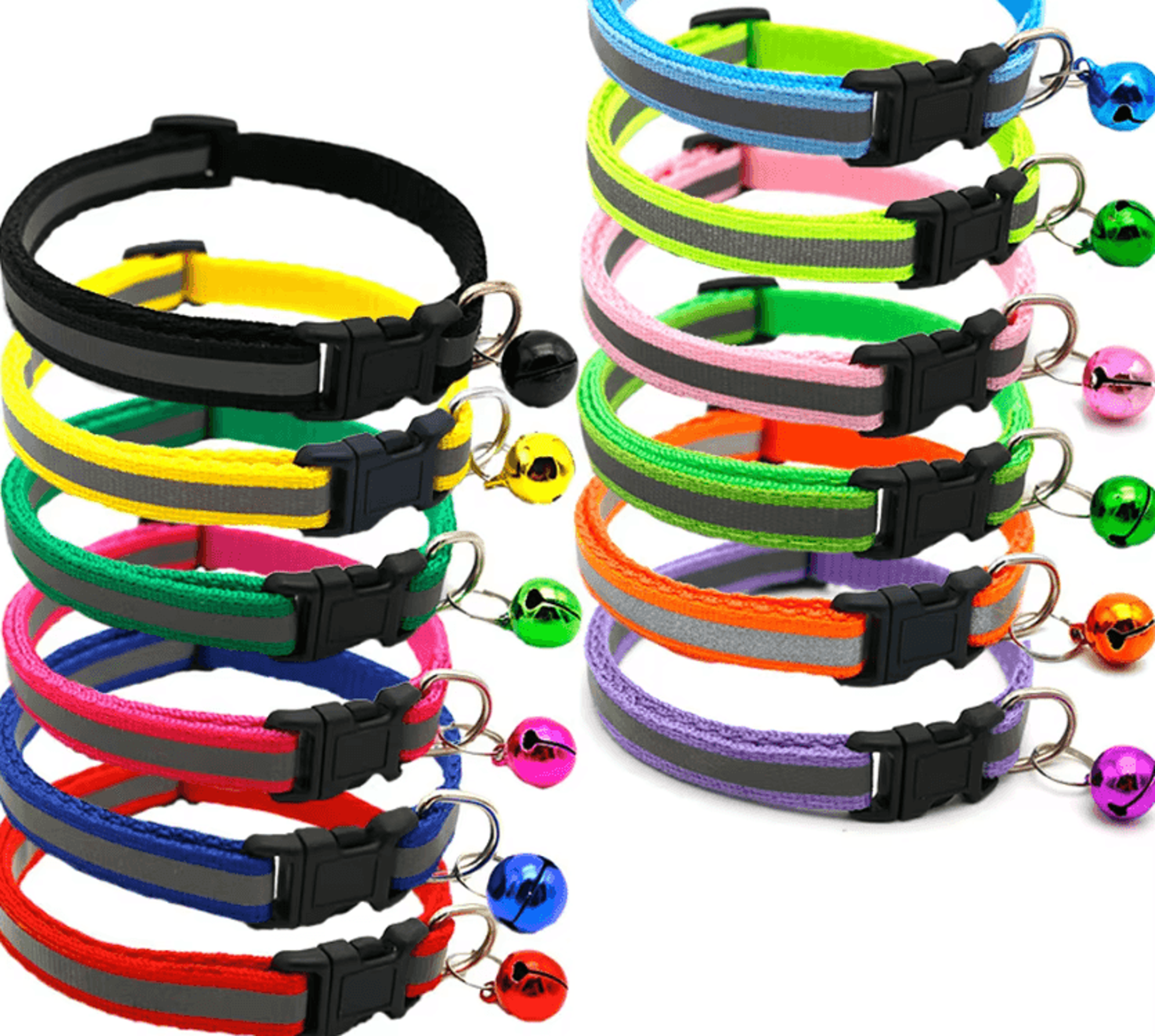 2PCS Reflective Adjustable Pet Collars With Bells For Cats And Small Dogs Available In 12 Colors 0