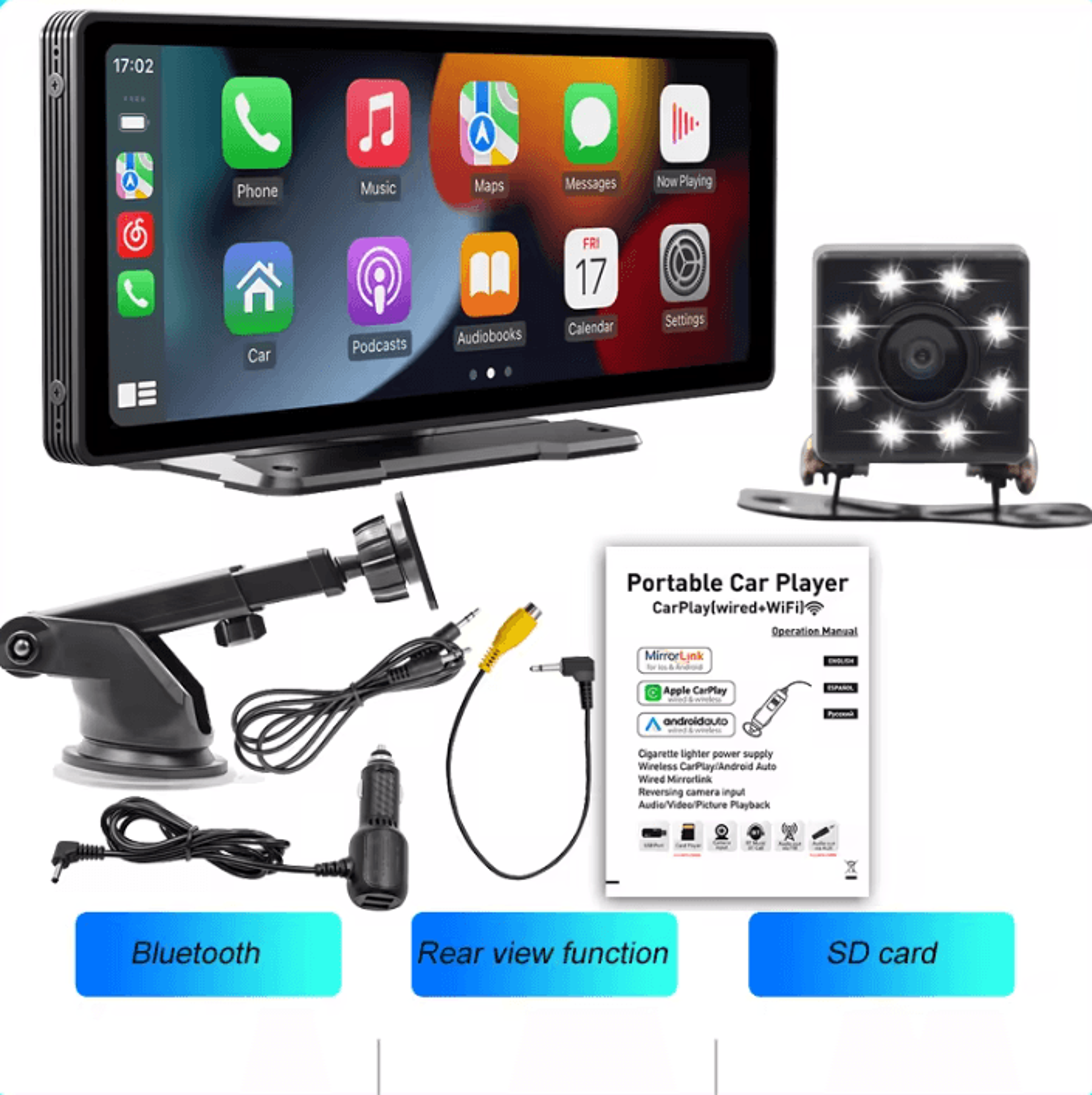 BQCC 10 Inch Portable Wireless CarPlay Screen With Rear Camera Android Auto And HD Car Multimedia D 3
