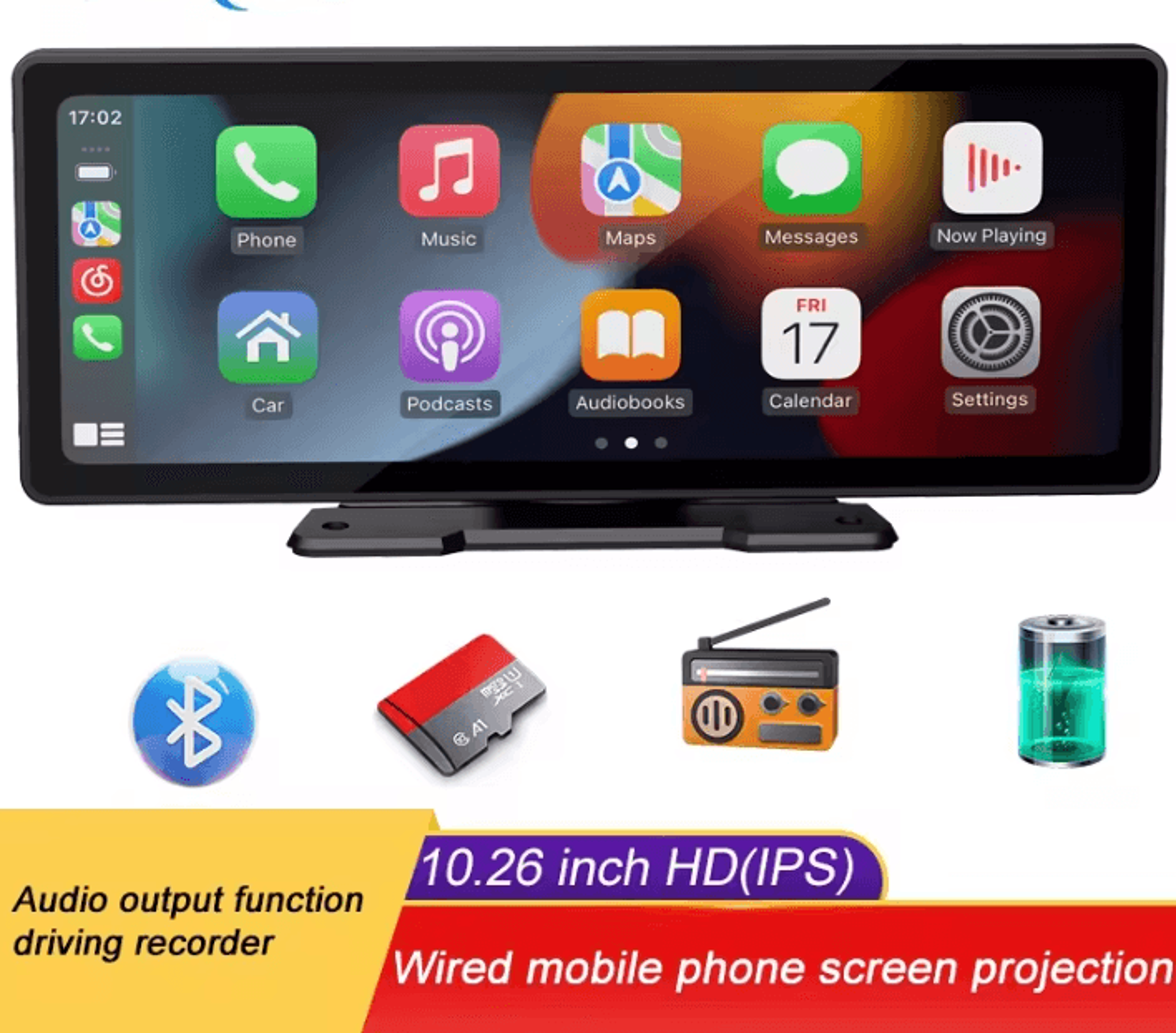 BQCC 10 Inch Portable Wireless CarPlay Screen With Rear Camera Android Auto And HD Car Multimedia D 0