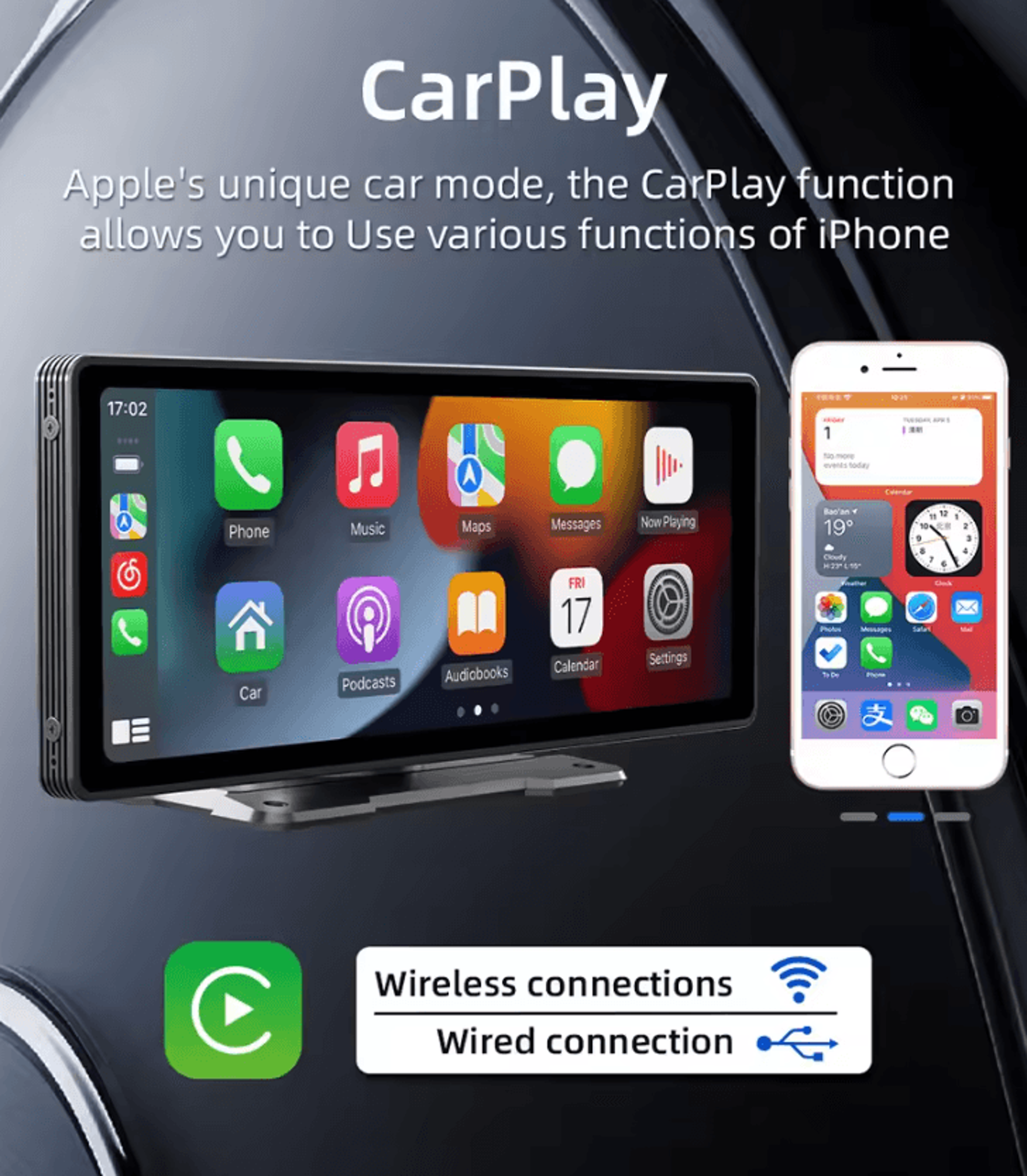 BQCC 10 Inch Portable Wireless CarPlay Screen With Rear Camera Android Auto And HD Car Multimedia D 2