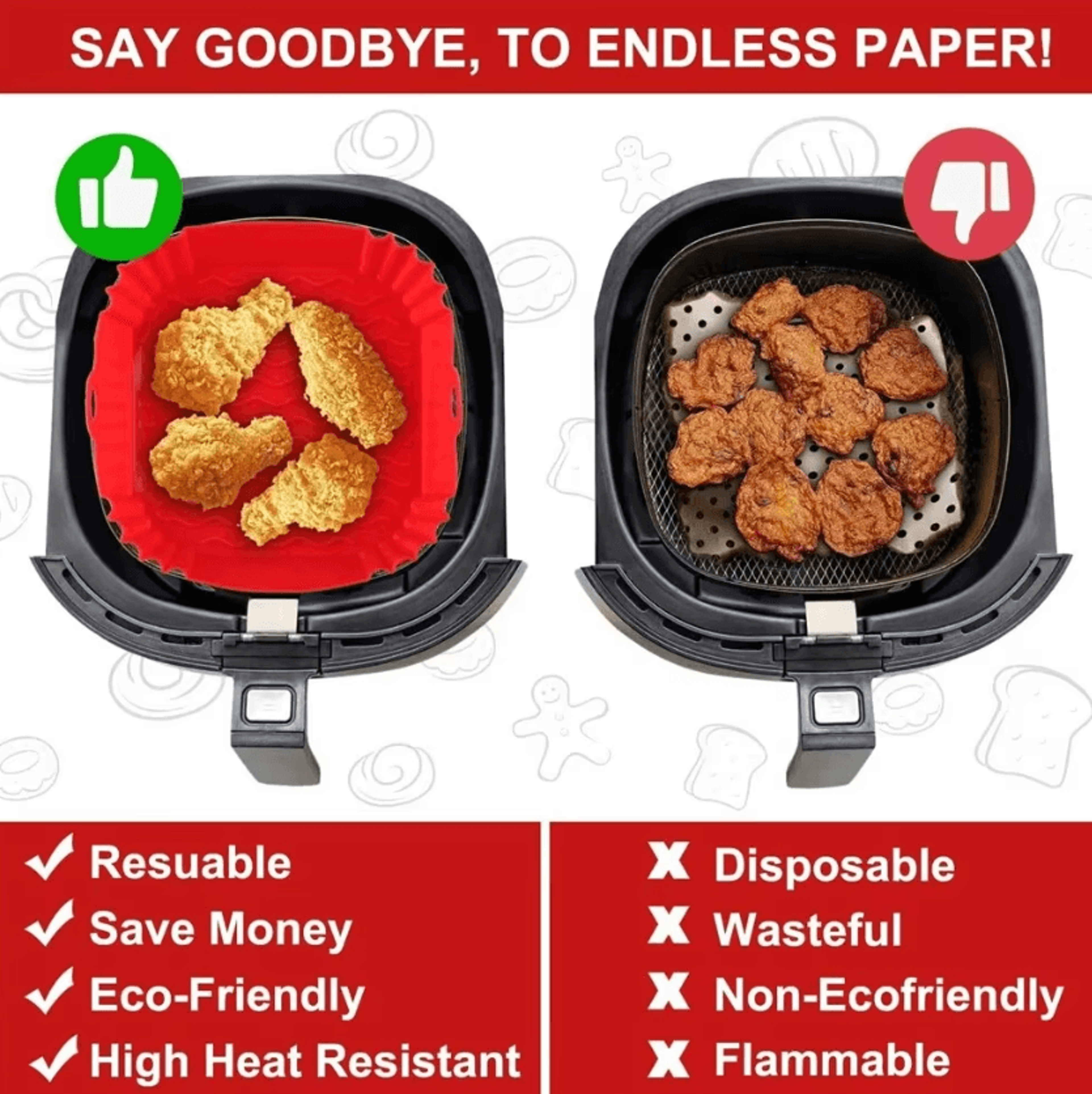 Reusable Silicone Air Fryer Basket Nonstick Cooking Pan Liner For Baking Roasting And Kitchen Food  3