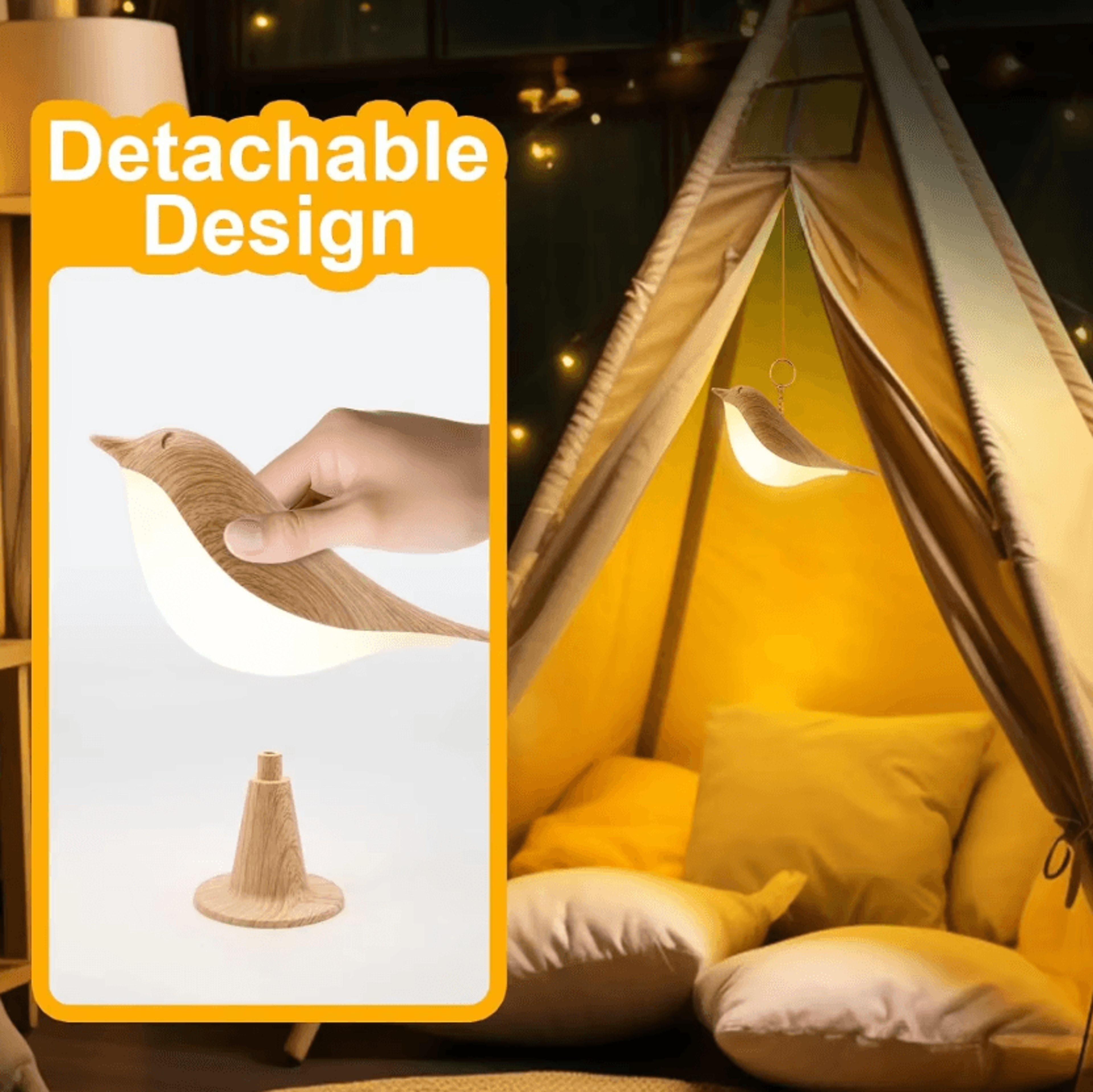 Cute Bird LED Desk Lamp Cordless Touch Sensor Night Light With 3 Color Temperatures For Bedroom And 2