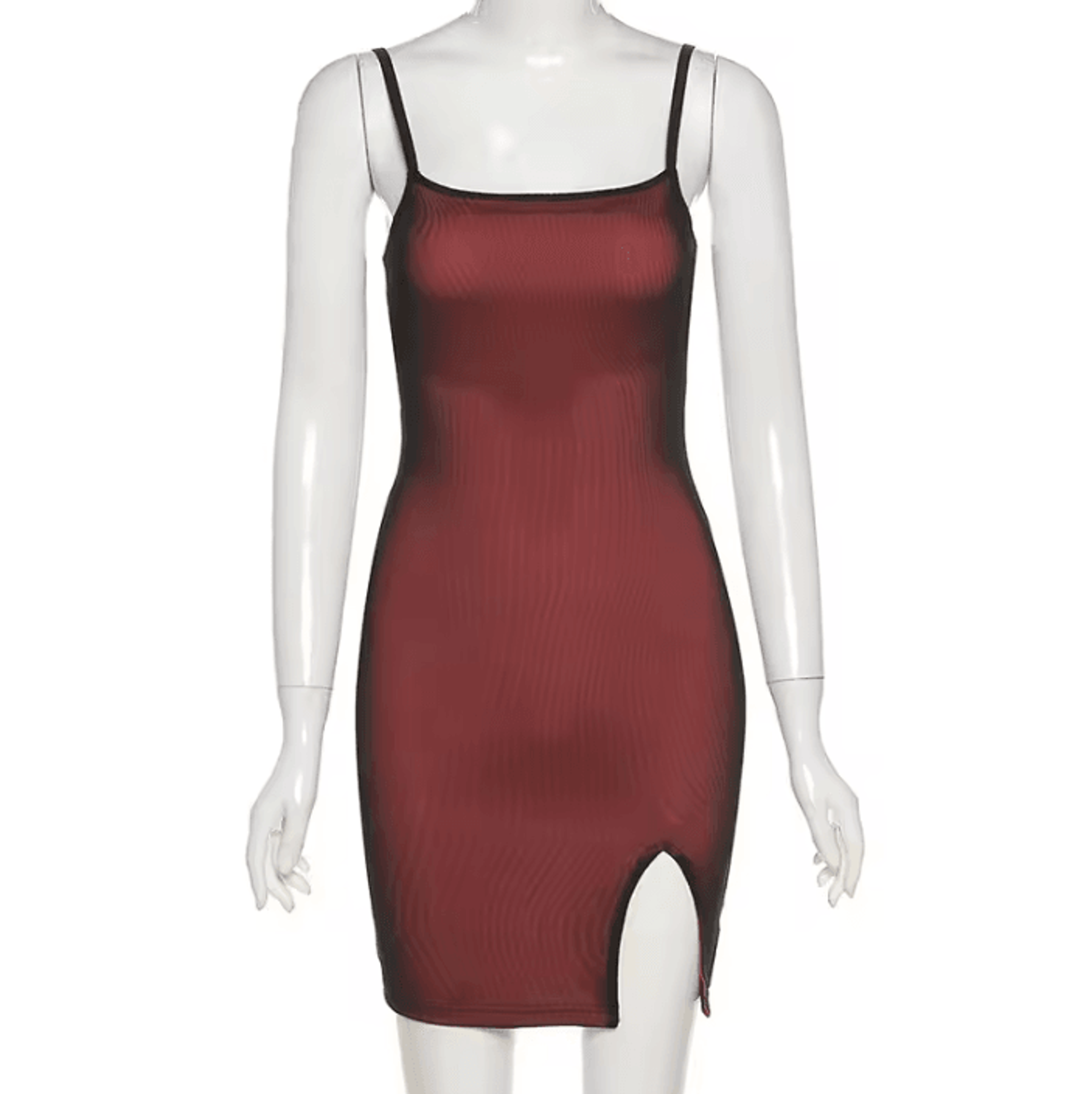 Womens Double Layer Mesh Bodycon Dress Spaghetti Strap Slim Fit Summer Dress With Side Slit 5