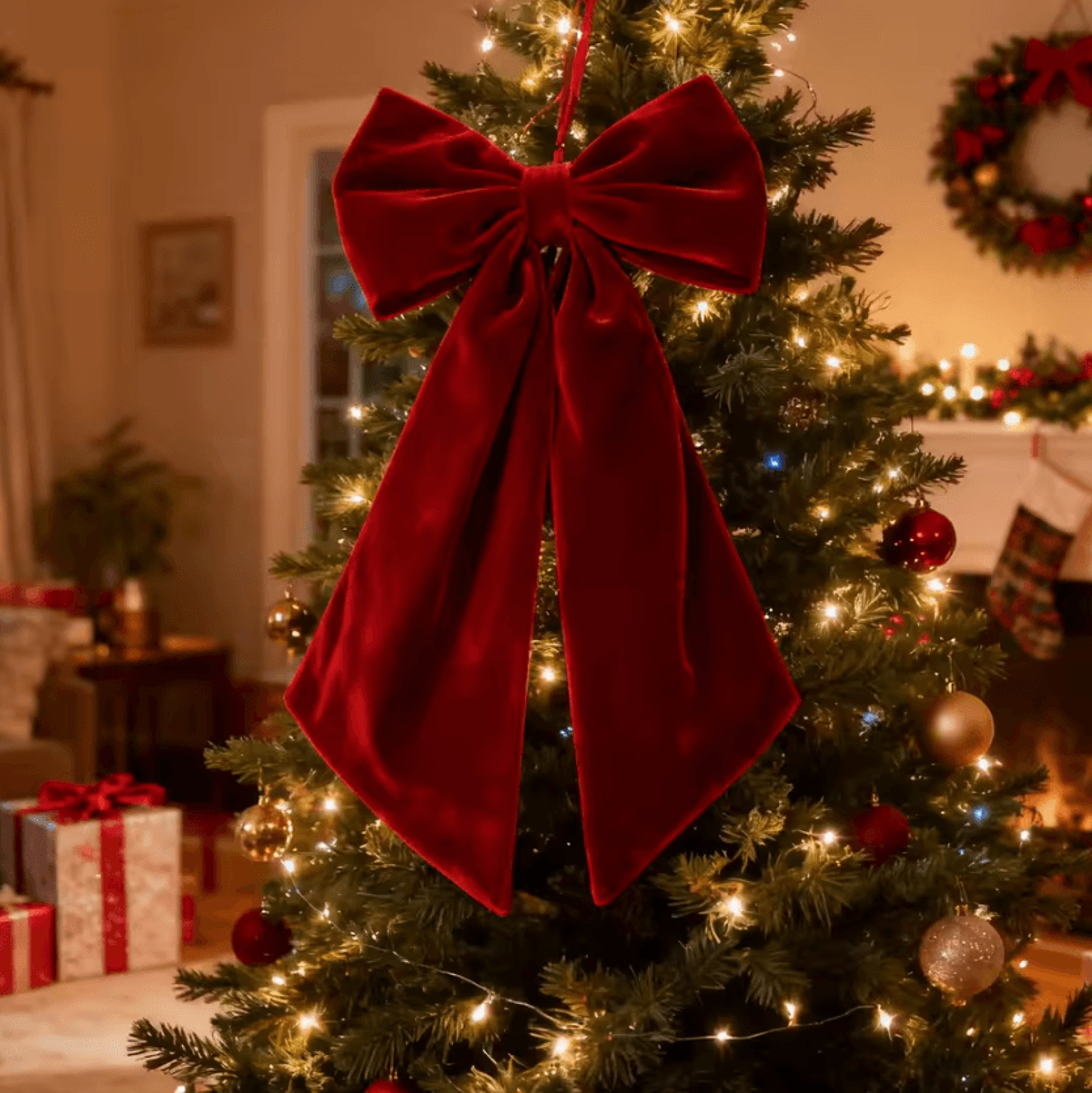 Oversized Red Velvet Christmas Bow Tree Topper Elegant Burgundy Ribbon Decoration For Holiday Wreat 0
