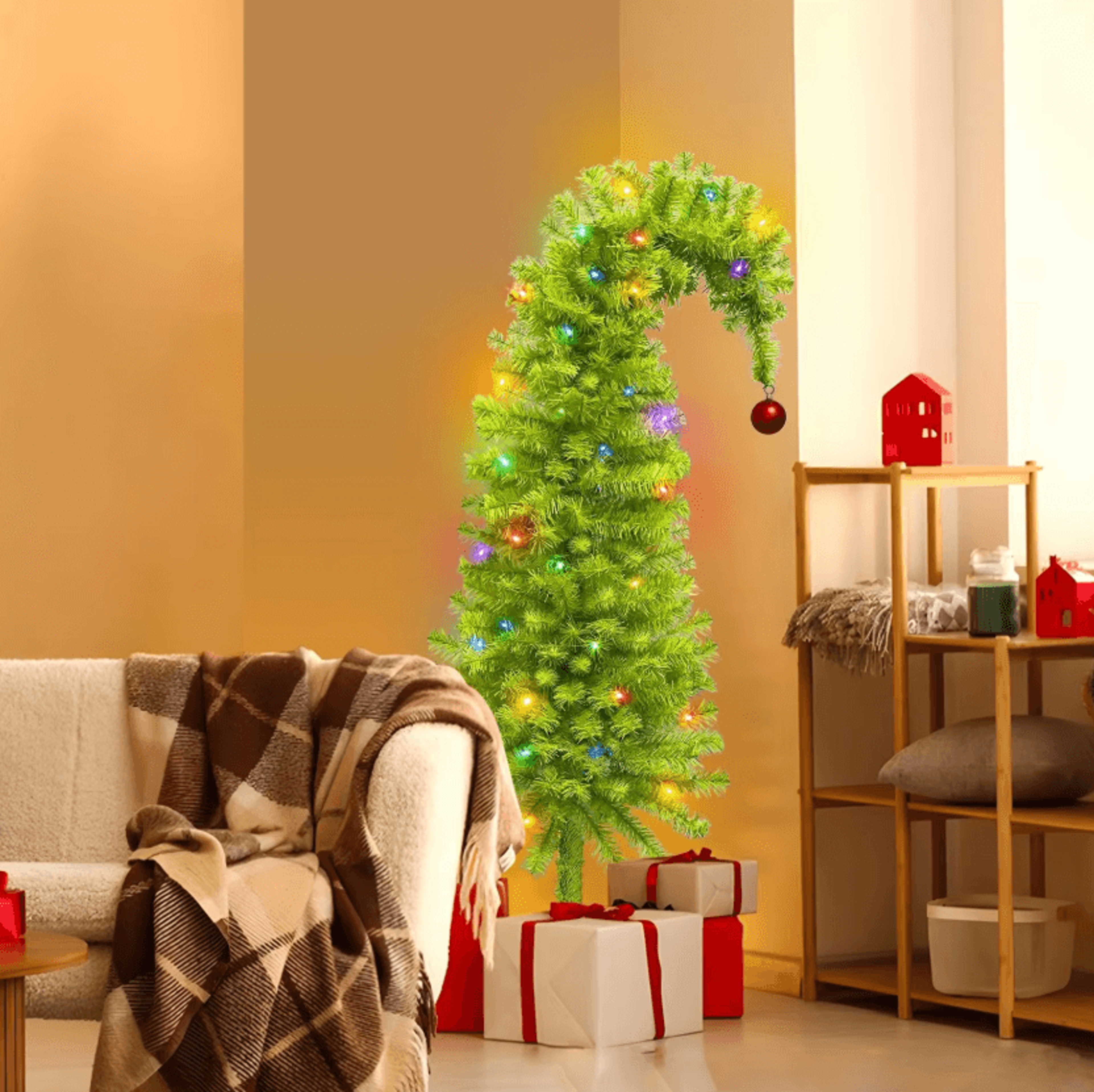 90CM Crooked Neck Artificial Christmas Tree Green PVC Whimsical Holiday Tree For Home And Party Dec 1