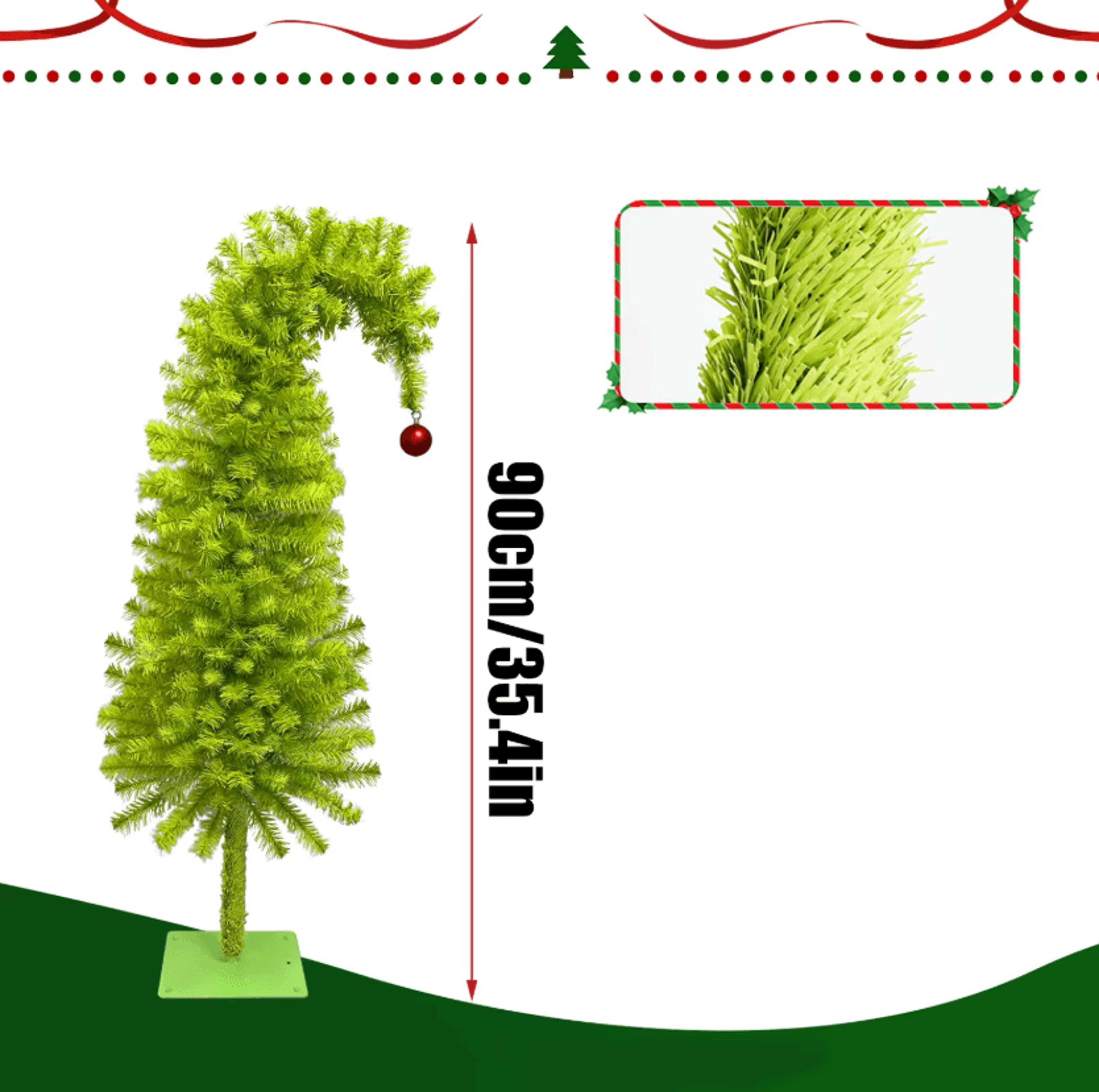 90CM Crooked Neck Artificial Christmas Tree Green PVC Whimsical Holiday Tree For Home And Party Dec 3