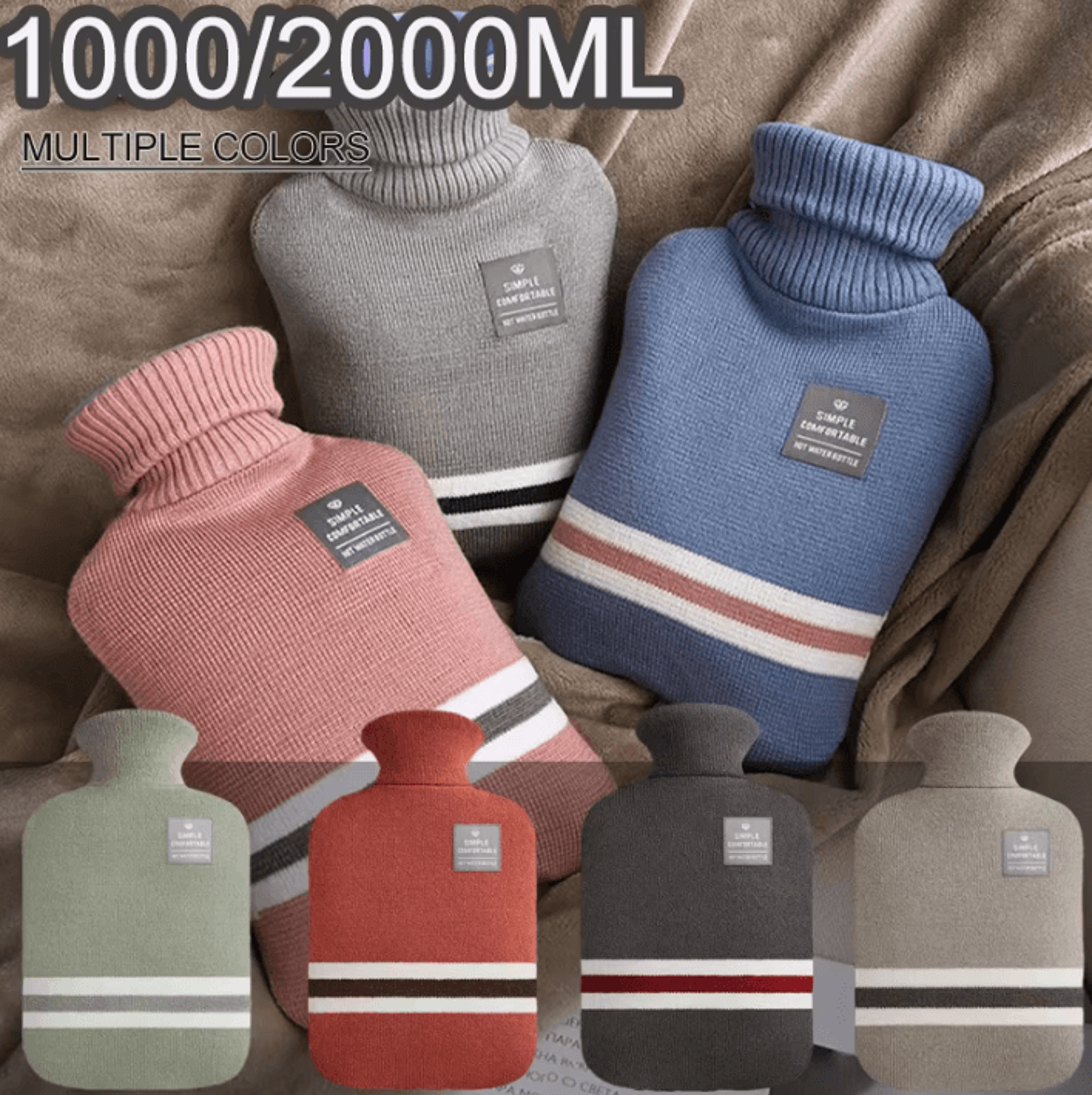 Hot Water Bottle With Knitted Cover Reusable Warm Water Bag For Hands Belly And Winter Comfort 0