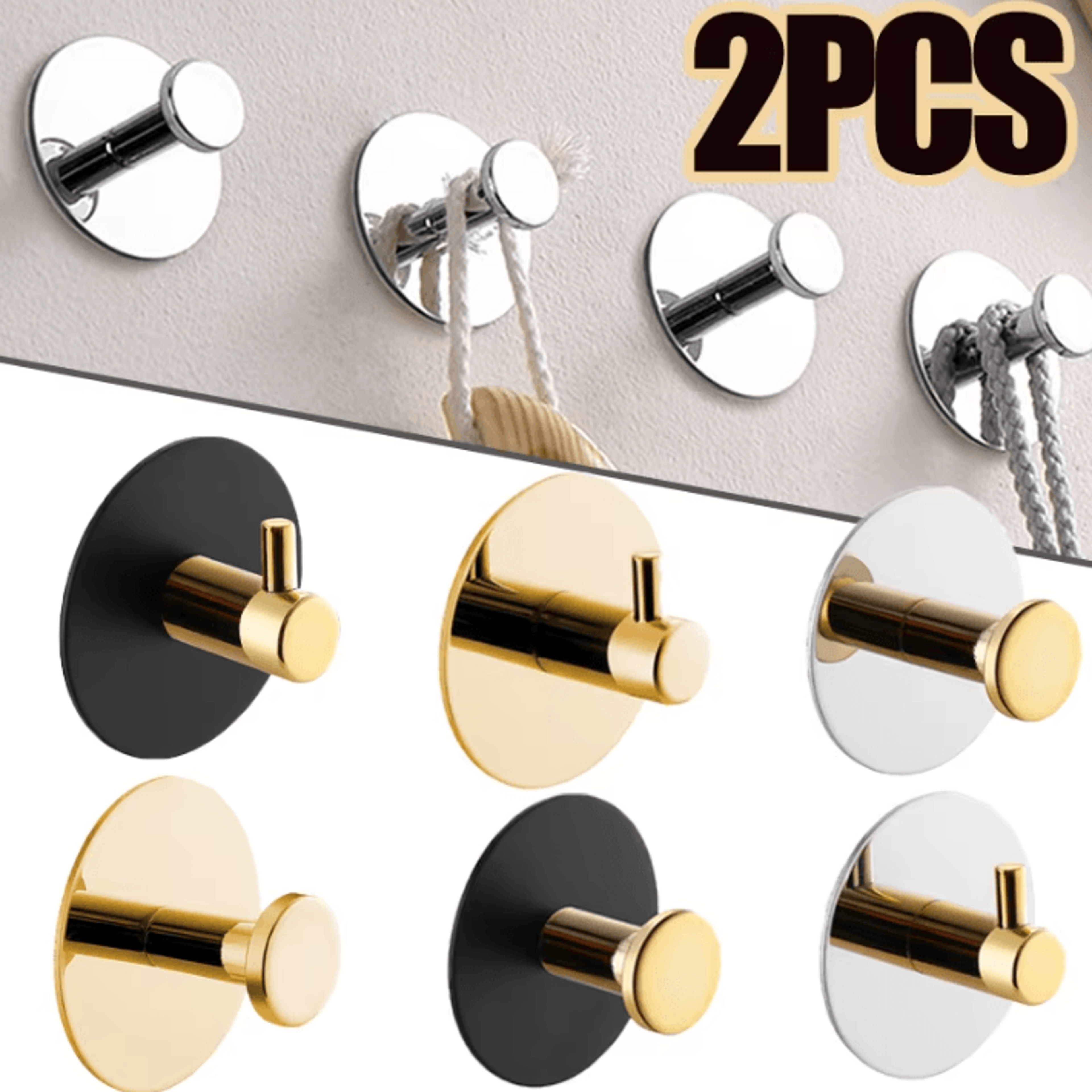 2 Piece Stainless Steel Adhesive Wall Hooks No Drill Towel And Coat Hangers For Bathroom Kitchen An 0