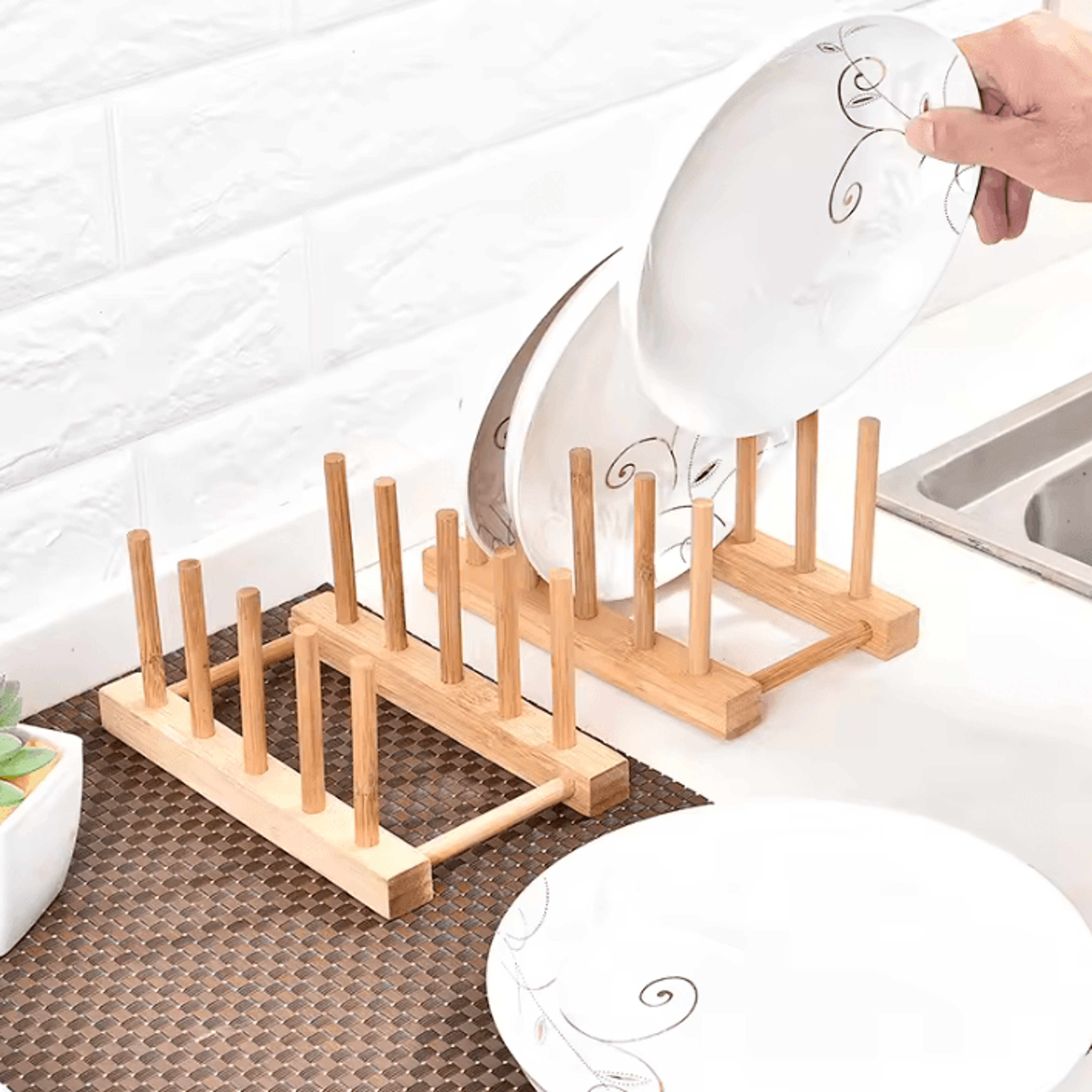 Wooden Plate Drying Rack Multifunctional Kitchen Dish Organizer Stand For Plates Cutting Boards And 1