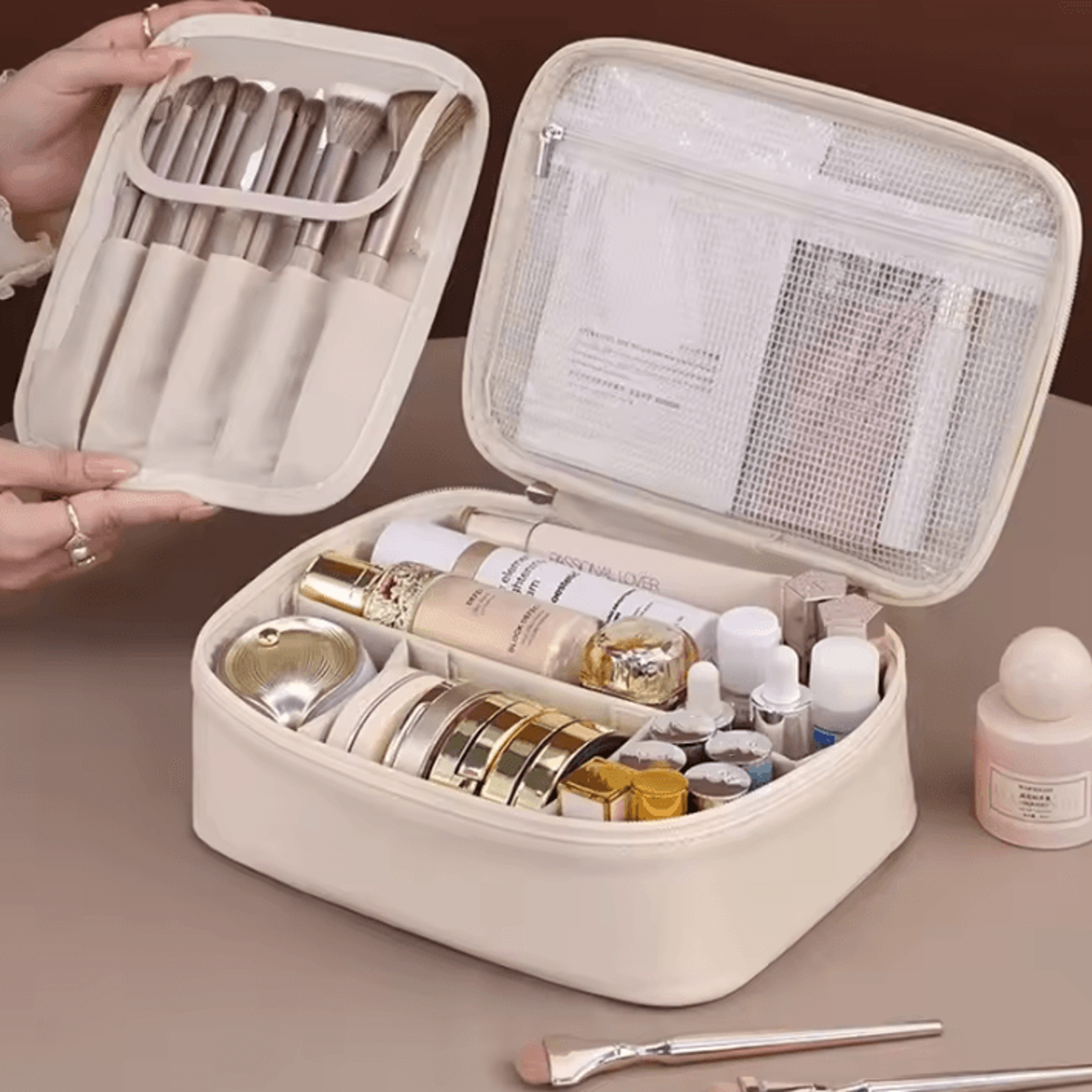 Large Capacity Multilayer Makeup Organizer Bag For Travel And Daily Storage 0