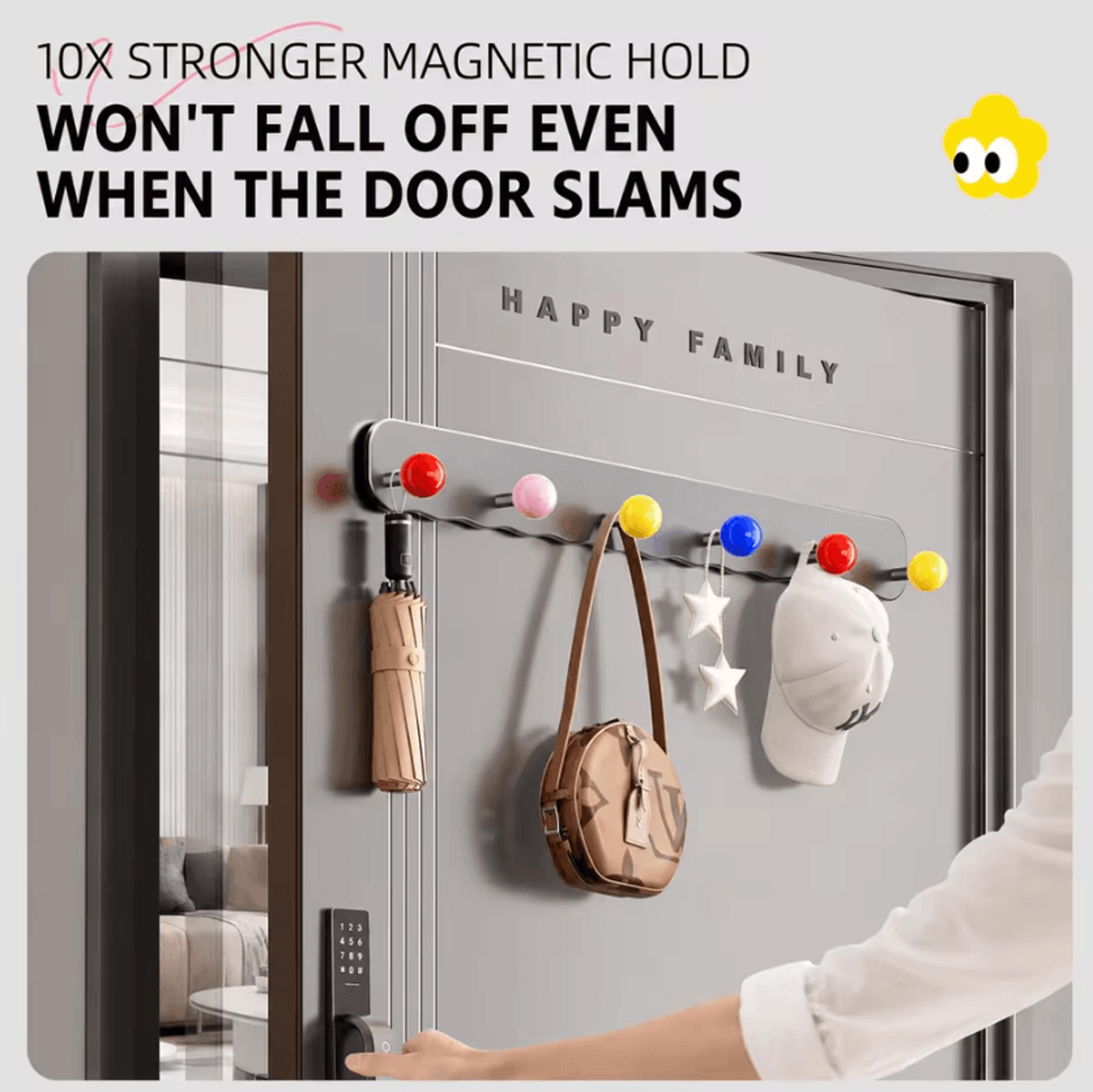 Magnetic Carbon Steel Door Storage Rack With Hooks For Entryway Organization 2