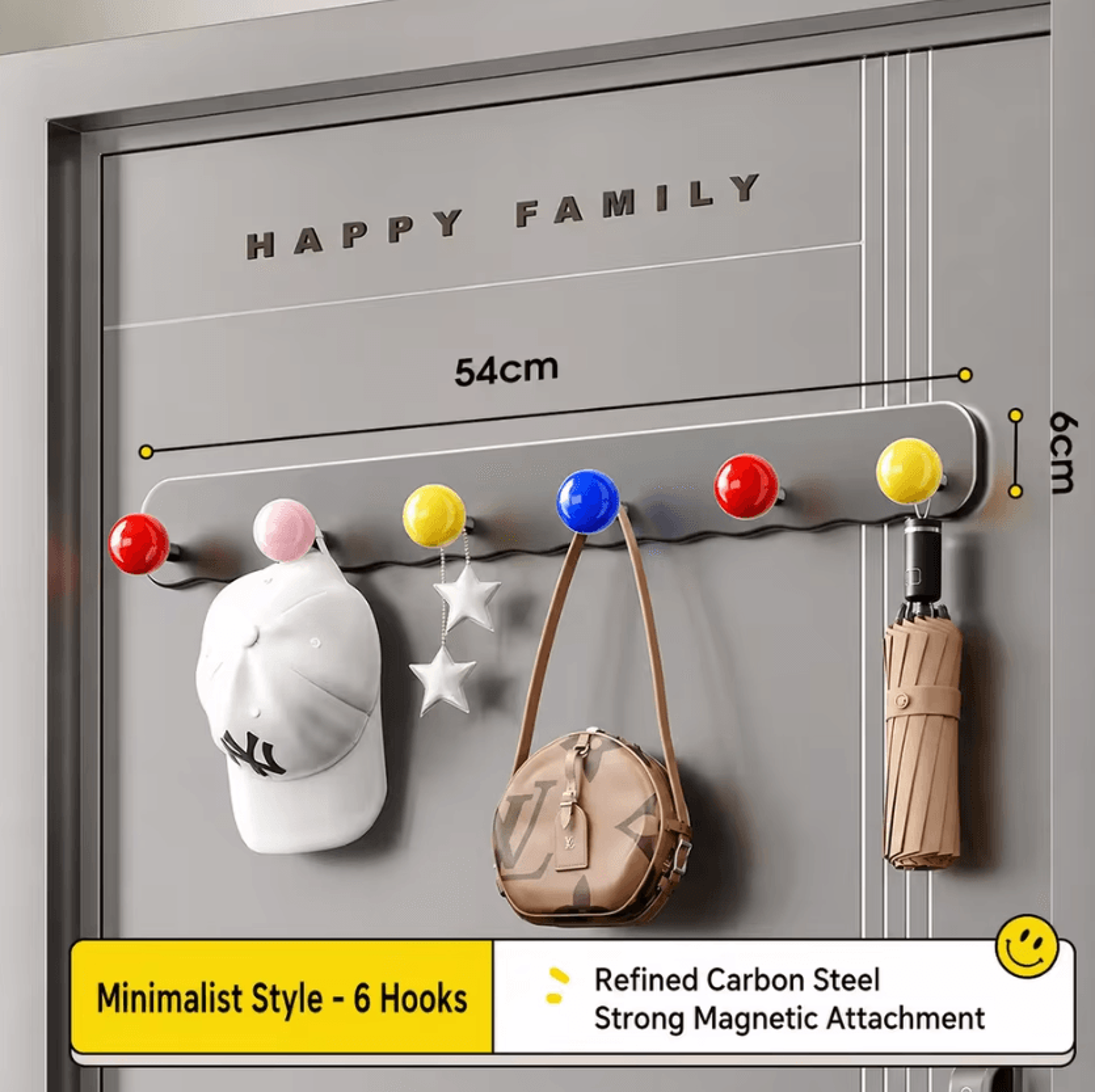 Magnetic Carbon Steel Door Storage Rack With Hooks For Entryway Organization 7