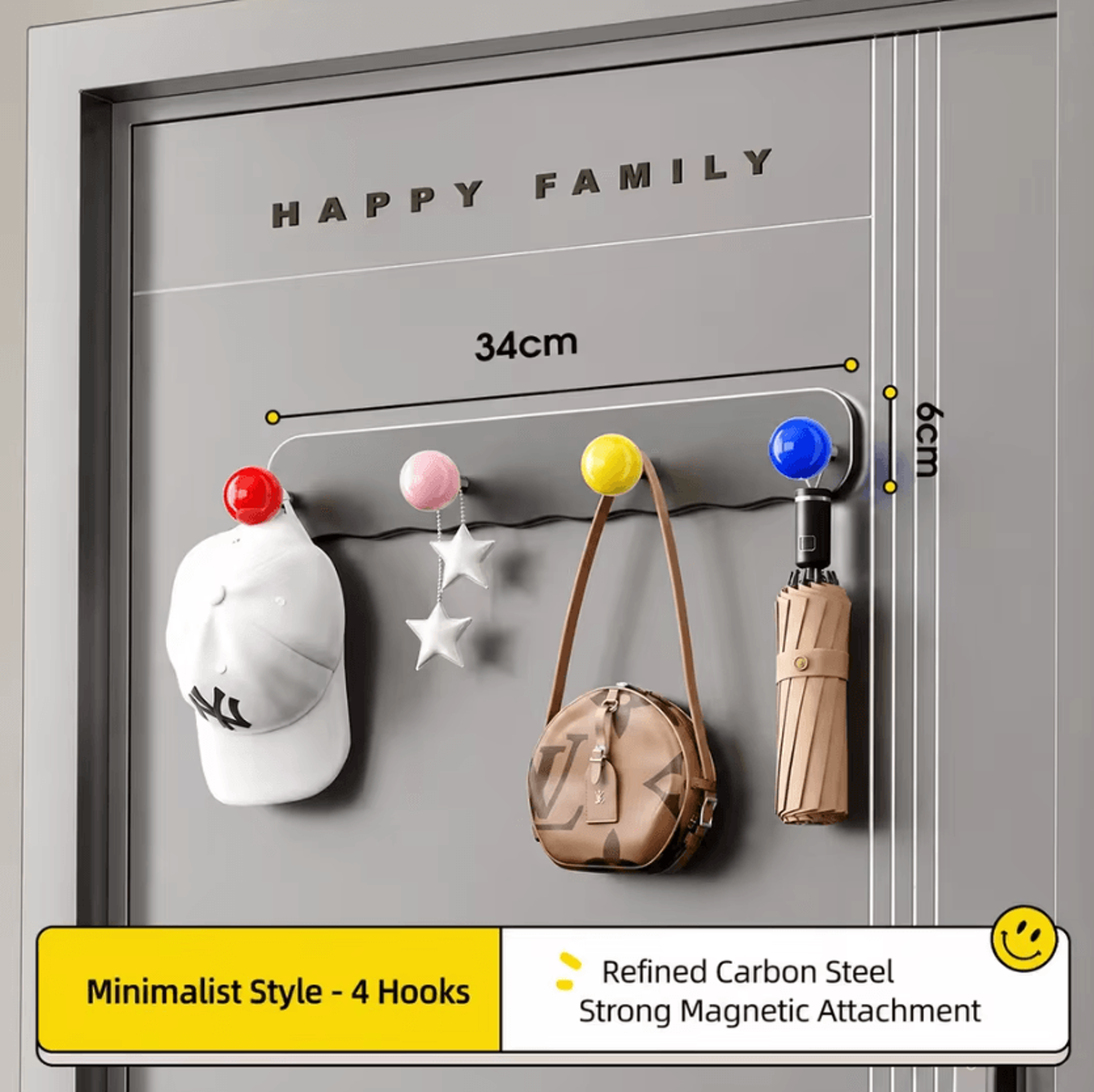 Magnetic Carbon Steel Door Storage Rack With Hooks For Entryway Organization 10